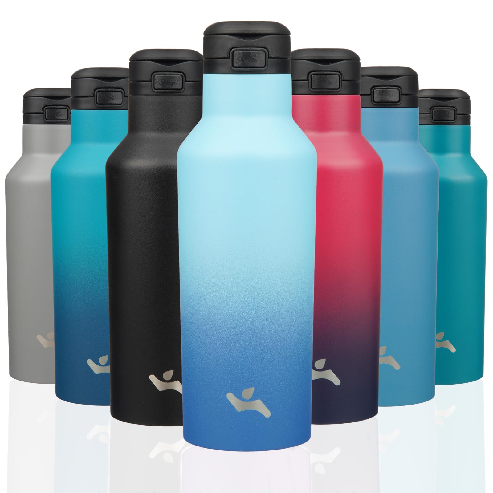 Insulated Water Bottle with Straw,17 OZ Double Wall Vacuum Stainless Steel Water Flask with 2 Lids,Sky