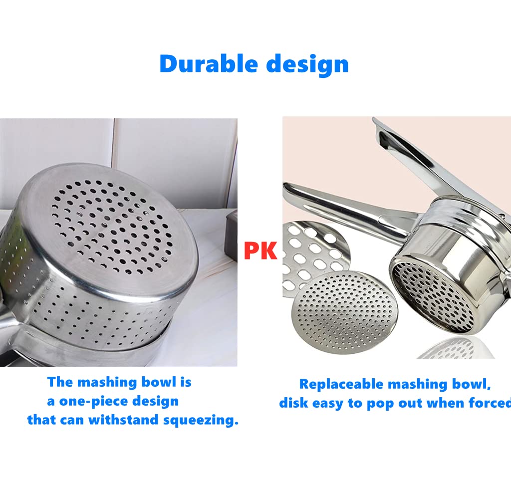 Potato Masher Potato Ricer For Mashed Stainless Steel Masher Kitchen Tool Potato Press Baby Food Masher Bean Masher (10.5In)