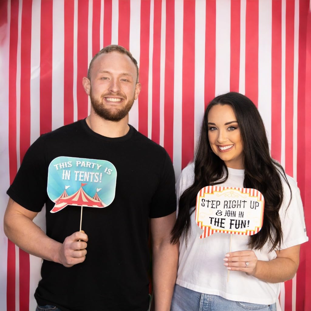 Carnival Photo Booth Props - 41-Pc Photobooth Kit With 8 X 10-Inch Sign, 60 Adhesive Pads, 45 Sticks - Circus Theme Party Decora