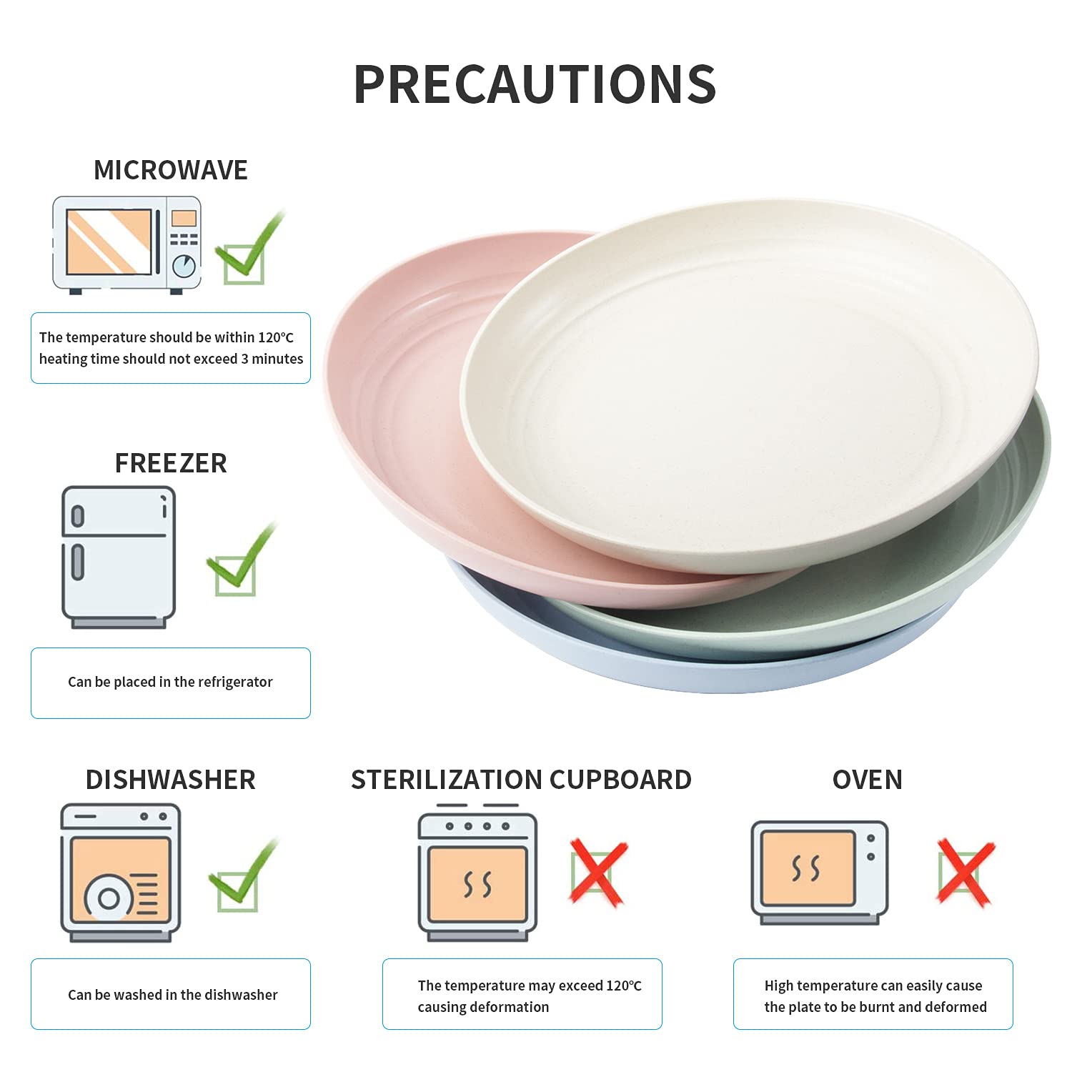 Oamceg 8 Pack Plastic Plates Reusable 10 Inches Unbreakable Lightweight Wheat Straw Plates, Salad Plates, Camping Plates, Dinner