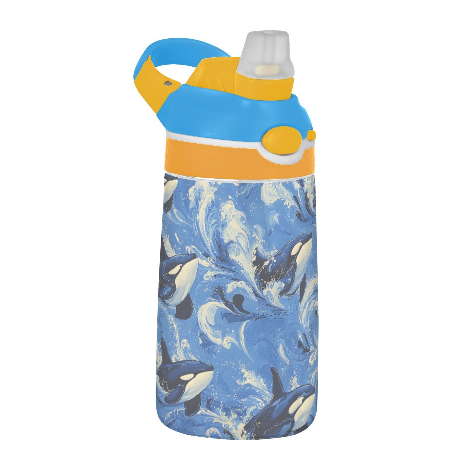 ALAZA Blue Whale Kids Water Bottle Tritan BPA Free Toddler Straw Sippy Cup