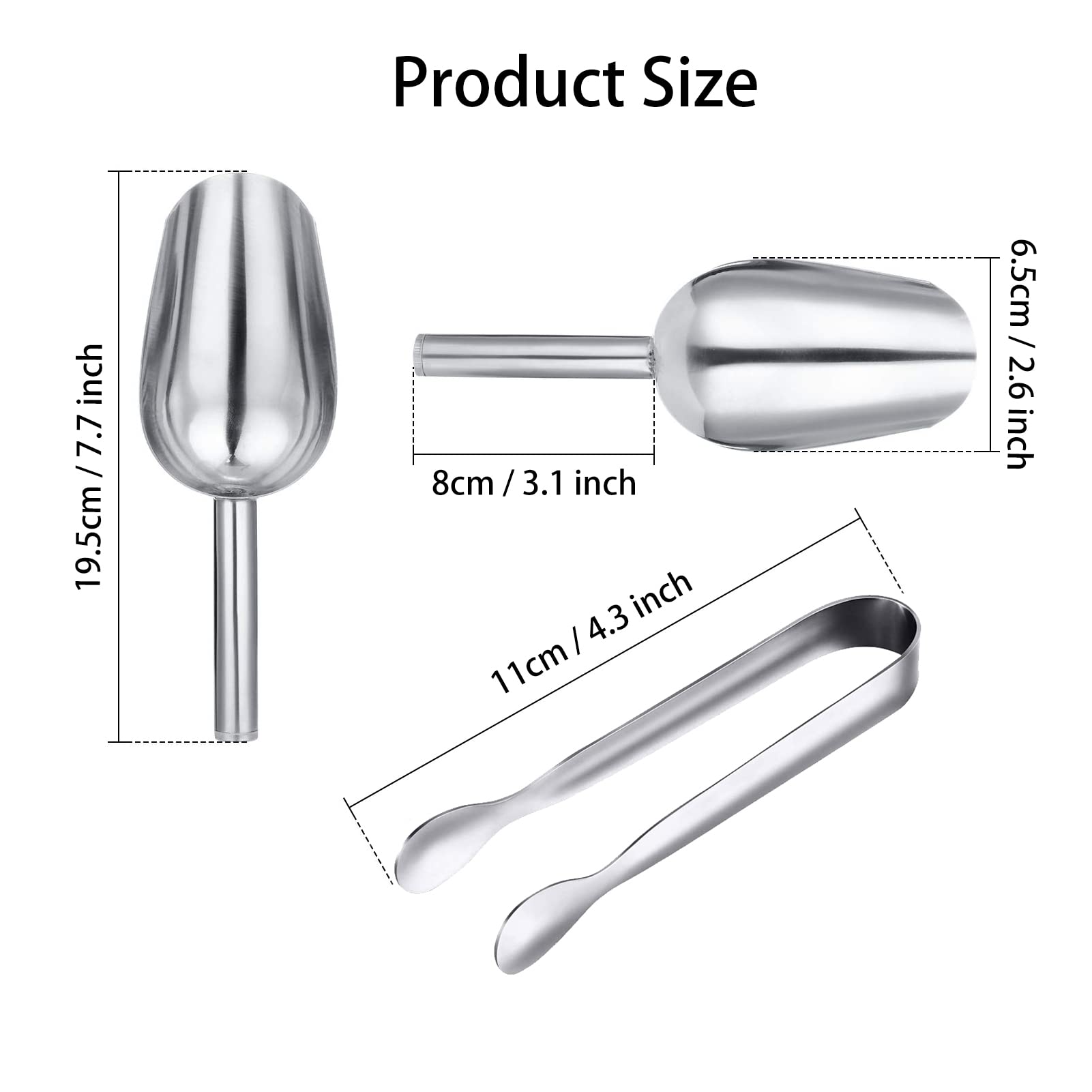 Cszlove Ice Tongs And Cszlove Stainless Steel Measuring Scoops, Serving Tongs Food Scoops Set For Sweet Candy Coffee Ice Bucket