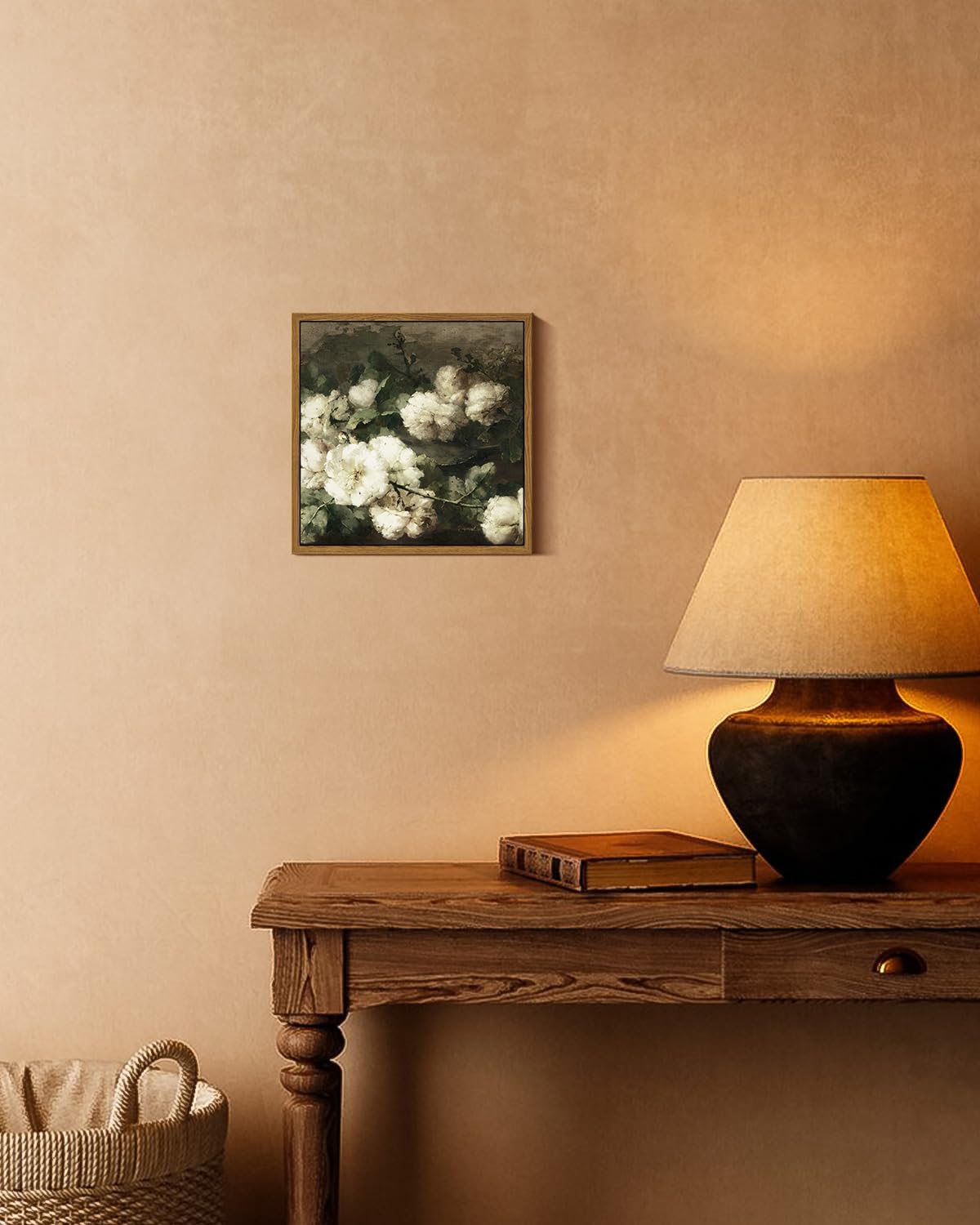 Insimsea Square Framed Canvas Wall Art, Vintage Floral Rustic Roses Flower Wall Art For Living Room, Canvas Flowers Wall Art Pri