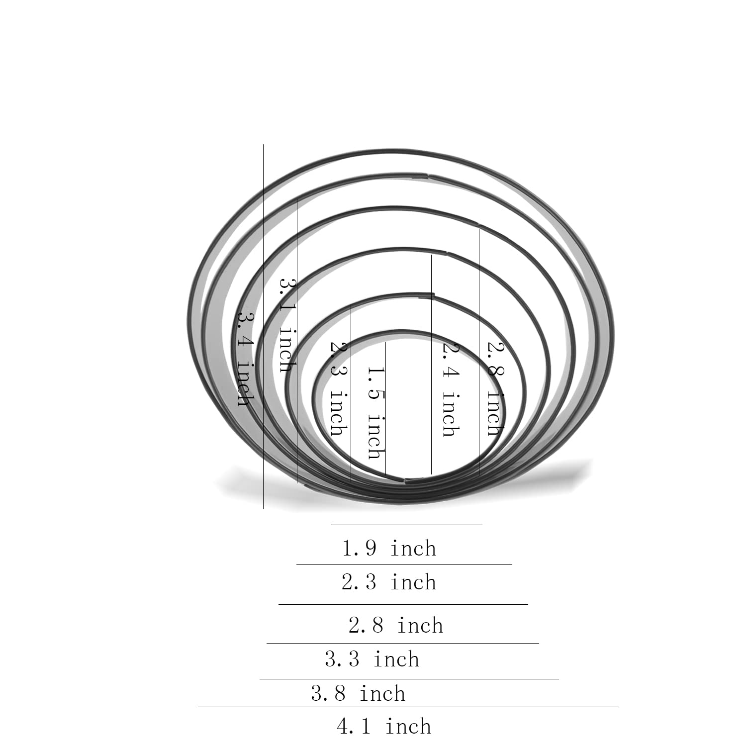 Keewah Oval Cookie Cutter Set, 6 Piece, From 4.1    To 1.9   , Stainless Steel