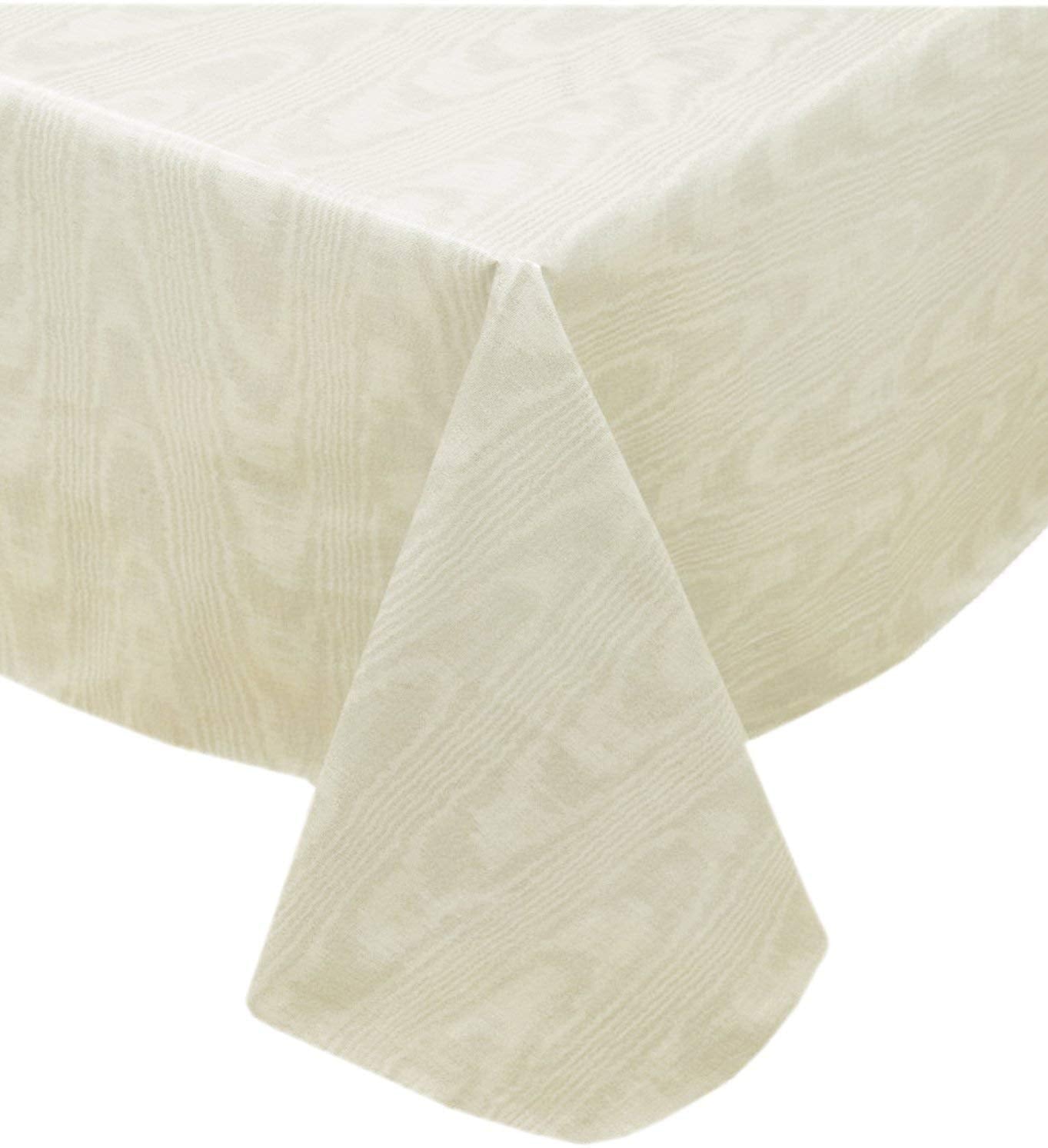 Newbridge Beige Moire Wavy Solid Color Print Heavy Gauge Vinyl Flannel Backed Tablecloth, Indoor/Outdoor Tablecloth, (52 Inch x 