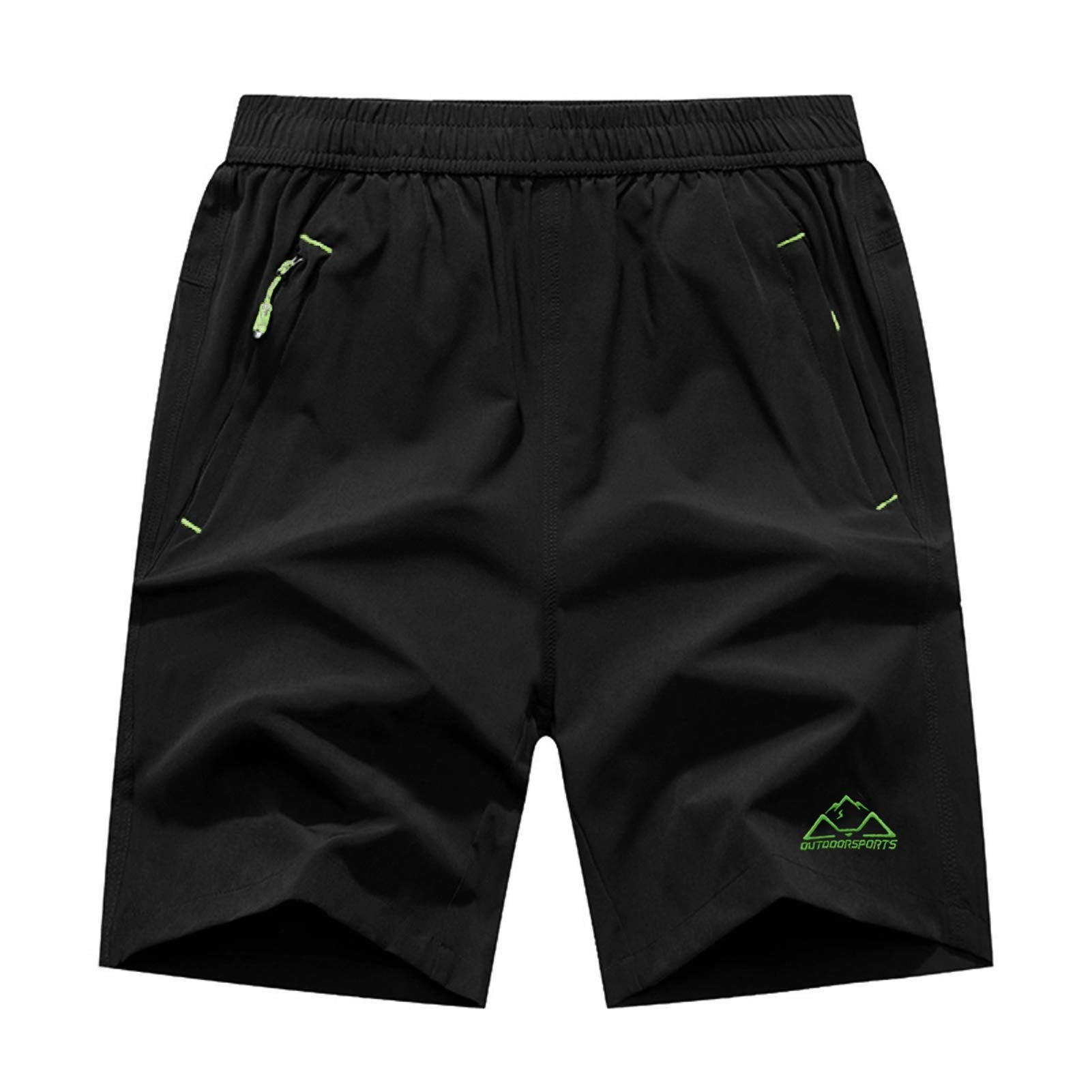 Rdruko Mens Outdoor Sports Hiking Shorts Lightwight Dry Fit Active Running Shorts With Pocket(Black Green, Us L)