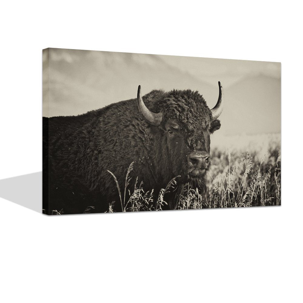 Levvarts - Animal Canvas Wall Art American Buffalo Portrait Painting On Canvas Wild Animal Artwork Sepia Photography Prints For
