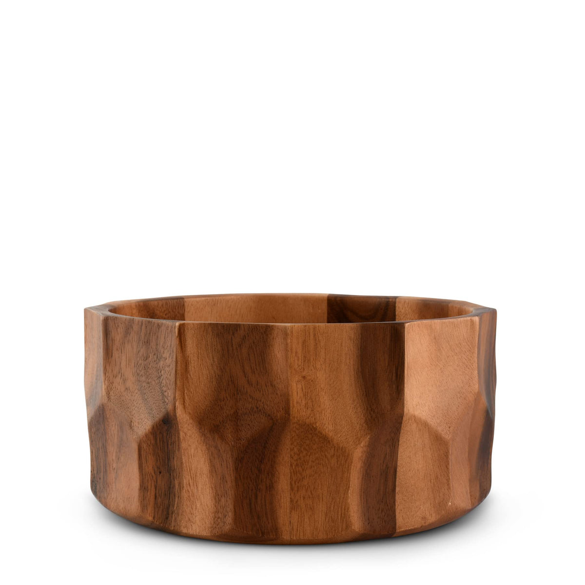 Arthur Court Acaica Wood Salad Serving Bowl For Fruits Or Salads - Curved Faced Diamonds Sides Modern Centerpiece Bowl 12 Inch D
