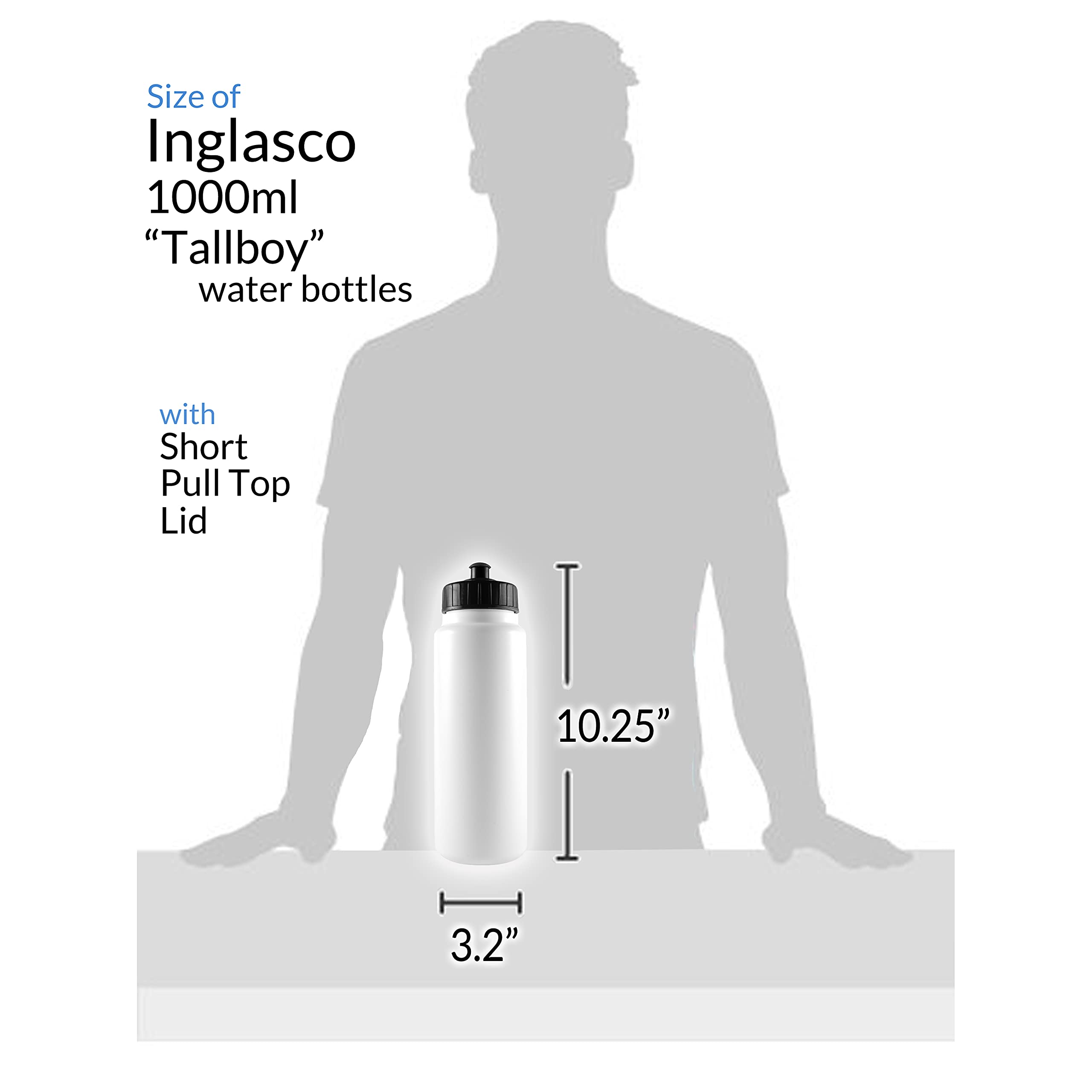 Inglasco Sher-Wood, White 1000Ml Tallboy Sports Water Bottle, With Black Short Pull Top Lid