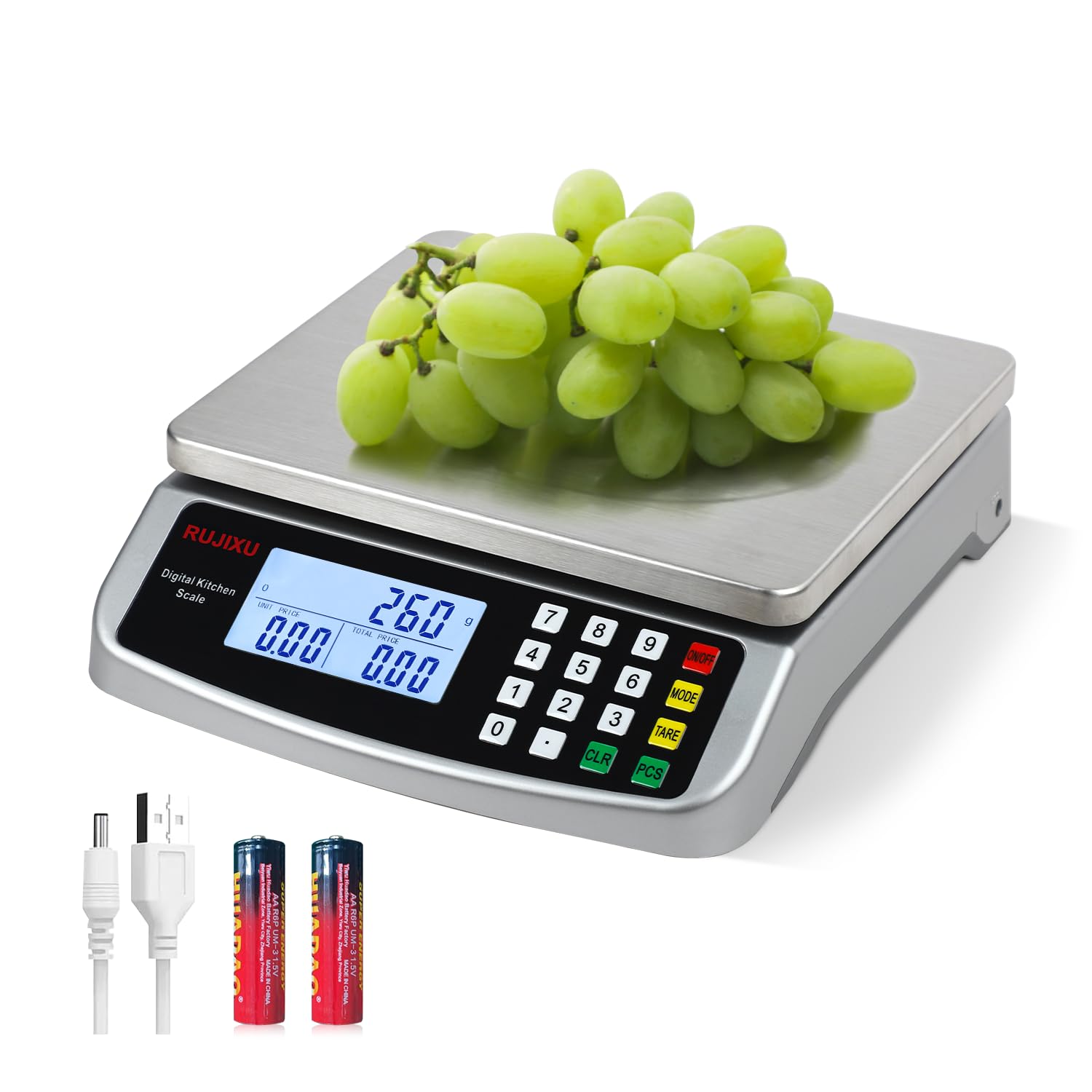Food Scale 88lb/40kg Large Digital Kitchen Scale 0.05oz/1g with Price Computing Commercial Scale 304 Stainless Steel gram Scale 