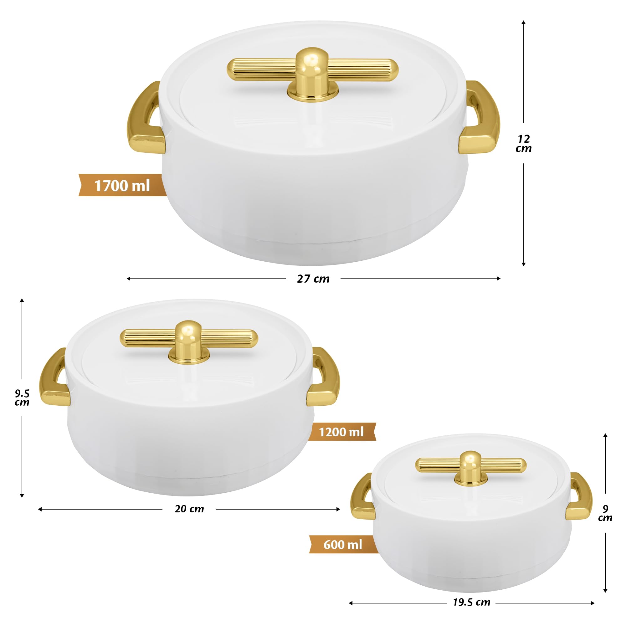 Selvel Giving Shape To Life! Elegance Inner Steel Casserole Set Of 3 (1700Ml, 1200Ml, 600Ml) |Bpa Free|Advanced P.U. Insulation|