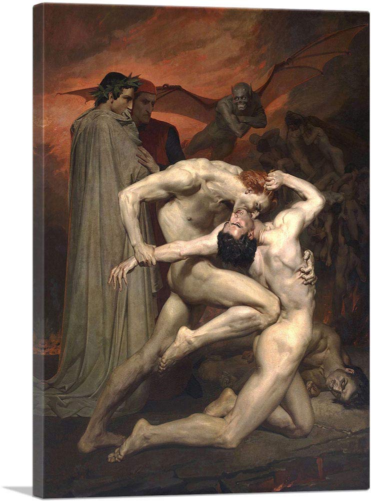 Artcanvas Dante And Virgil In Hell 1850 Canvas Art Print Stretched Framed Painting Picture Poster Giclee Wall Decor By William-A