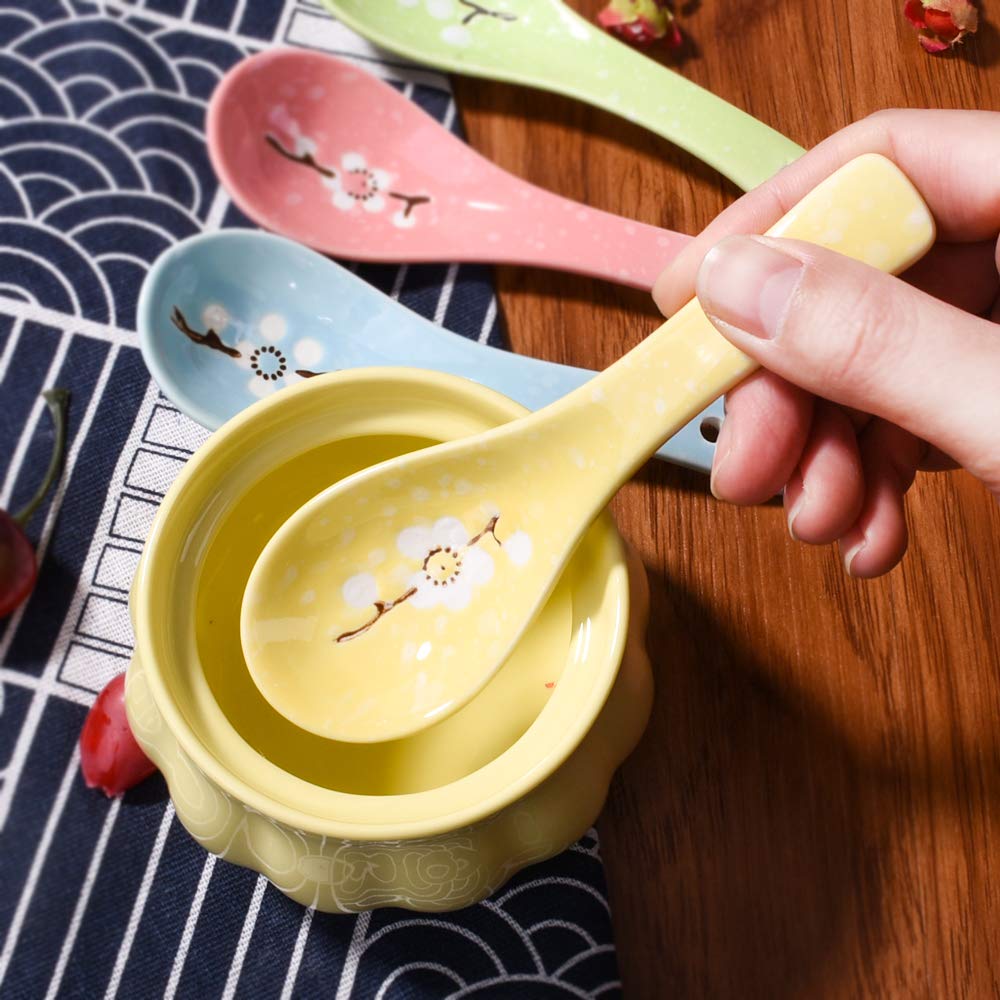 Japanese Soup Spoons Set Of 4, Coloured Plum Spoons For Soup Snack Cream