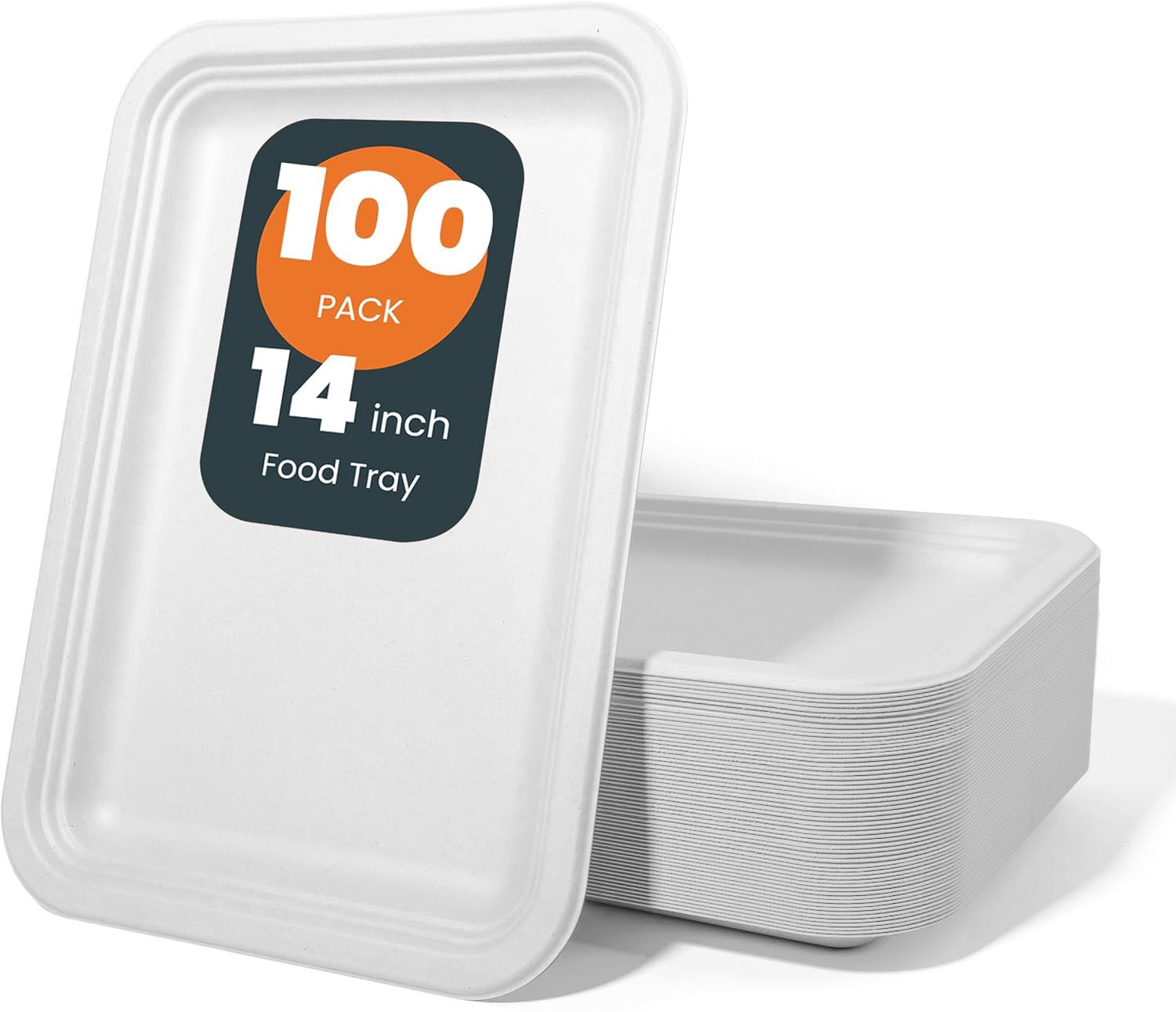 hooray mida 100 Pack 14 Inch Disposable Compostable Food Trays, Heavy-Duty White Paper Plates for Crawfish Boil, Lobster, Thanks