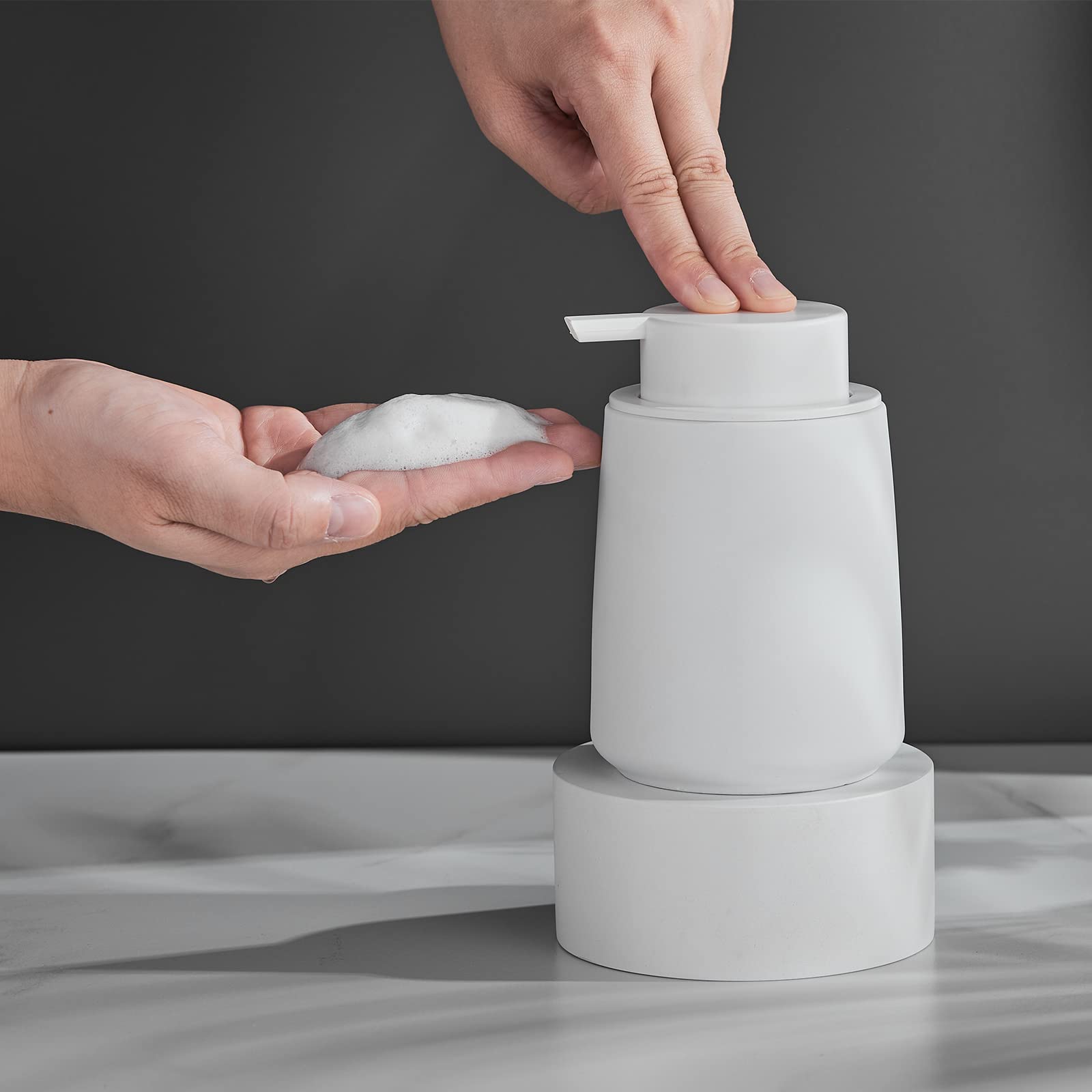 White Foam Hand Soap Dispenser - 12Oz Ceramic Foaming Soap Dispenser For Bathroom With Easy-To-Press Pump, Refillable Liquid Lot