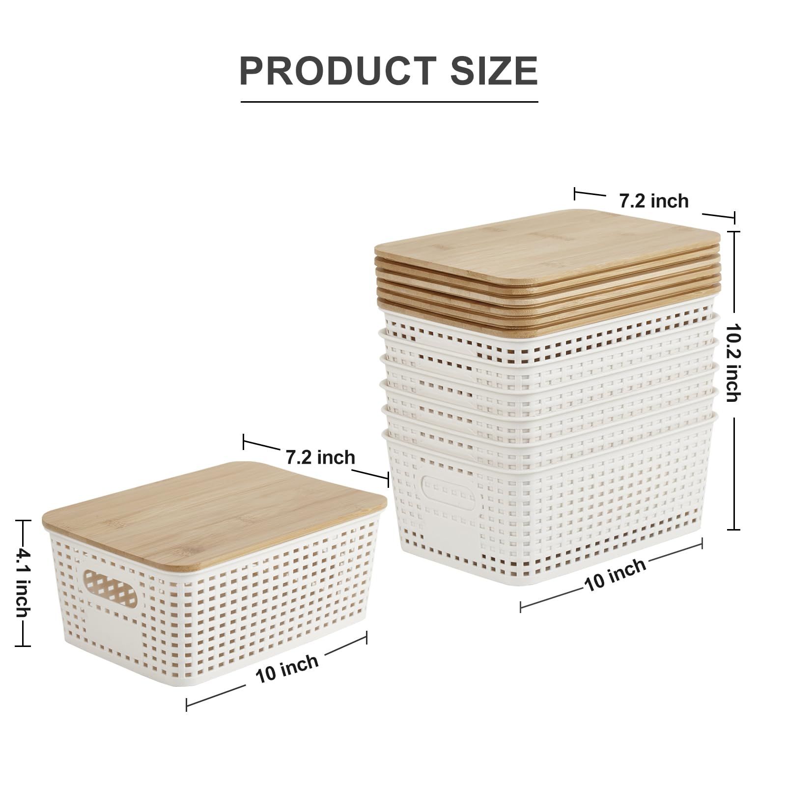 Bagnizer Small Plastic Storage Bins With Bamboo Lids 5.2Qt Stackable Box Basket Pantry Decorative Containers Cute With Lable For