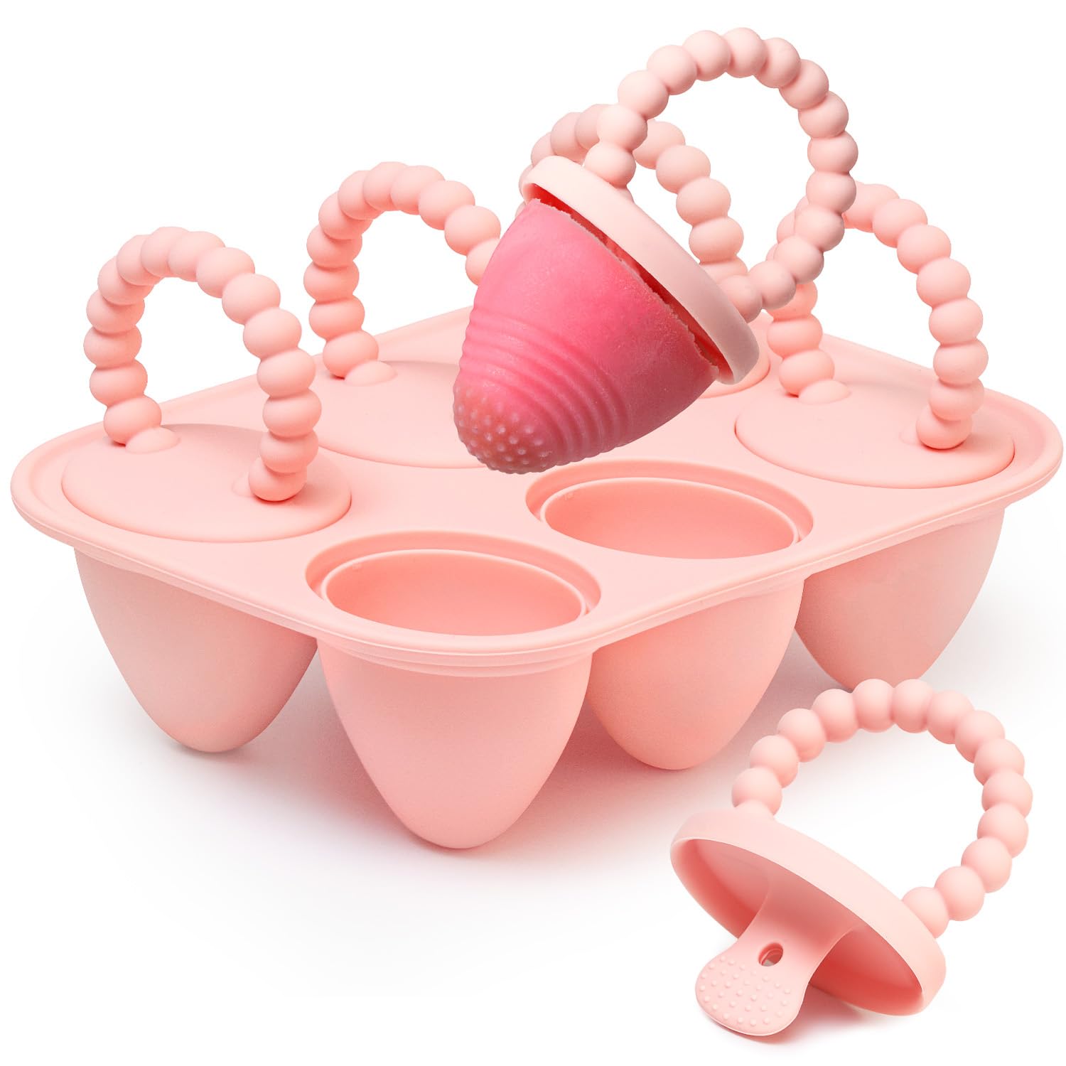 All-Silicone Baby Popsicle Molds with Sticks, 6-Cavity Mini Popsicles Molds for Babies Breastmilk Popsicle Molds for Teething Re