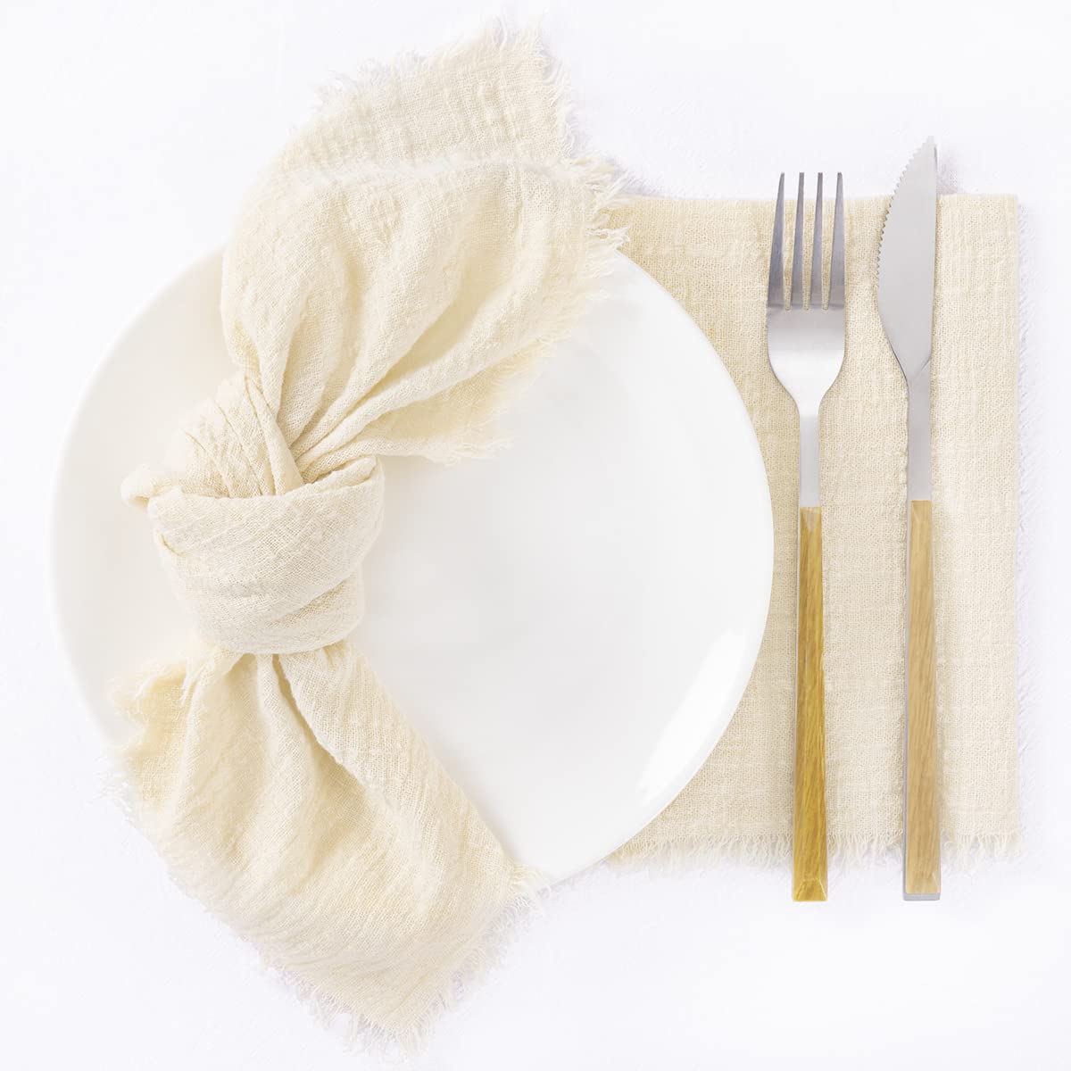 Socomi Set Of 8 Linen Napkins Beige Easter Spring Cloth Napkins Washable Cotton Dinner Napkins Fringe 17''X17'' For Wedding Part