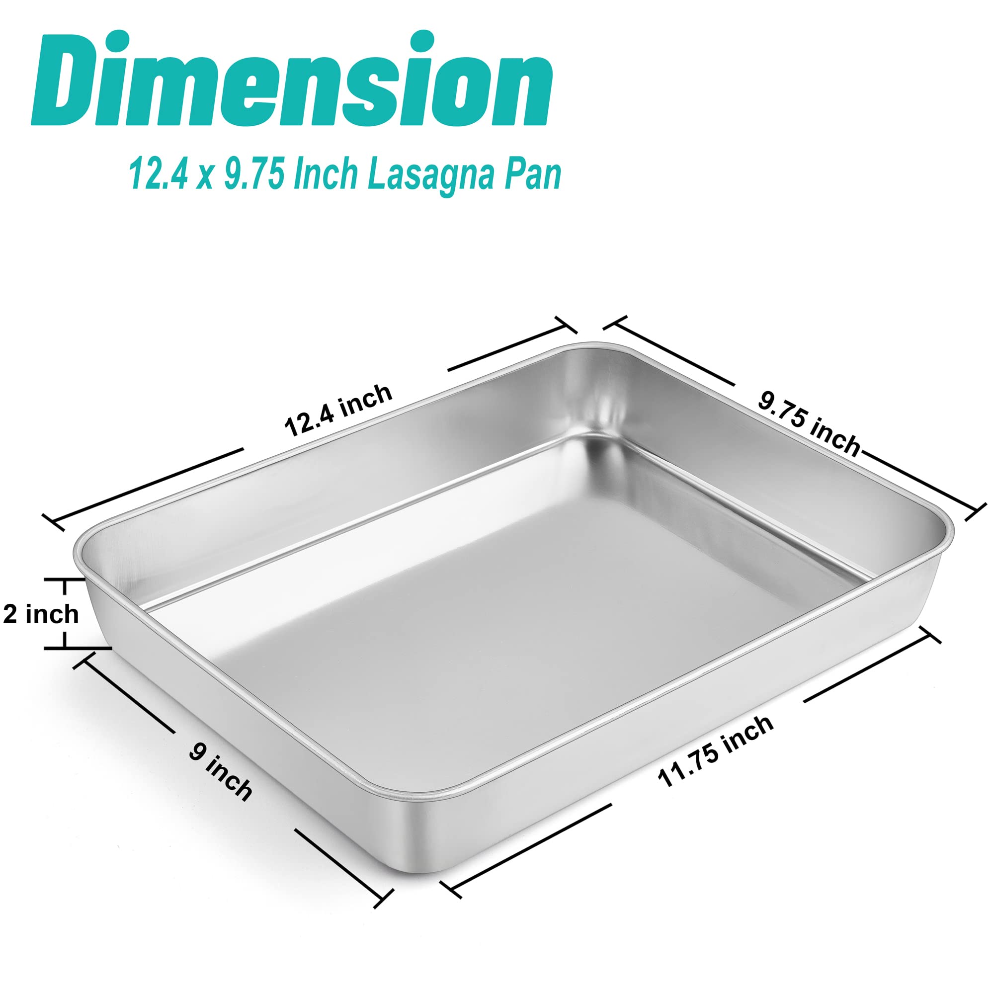 Teamfar Lasagna Pan, 12? X 9 X 2, Stainless Steel Rectangular Casserole Cake Baking Brownie Pan, Non-Toxic & Sturdy, Brushed Sur