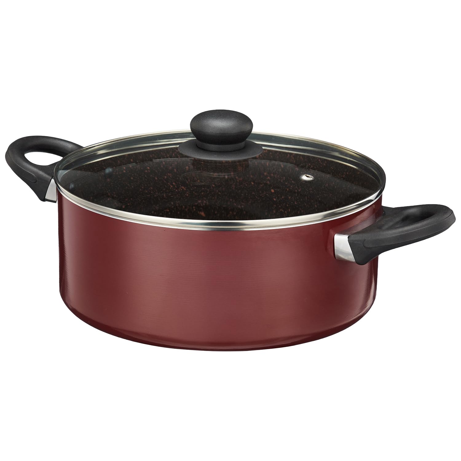 Amazon Brand - Solimo Granite Non-Stick Casserole With Glass Lid - 24 Cm | Stew Pot | Biriyani & Rice Pot | Non-Stick | Inductio