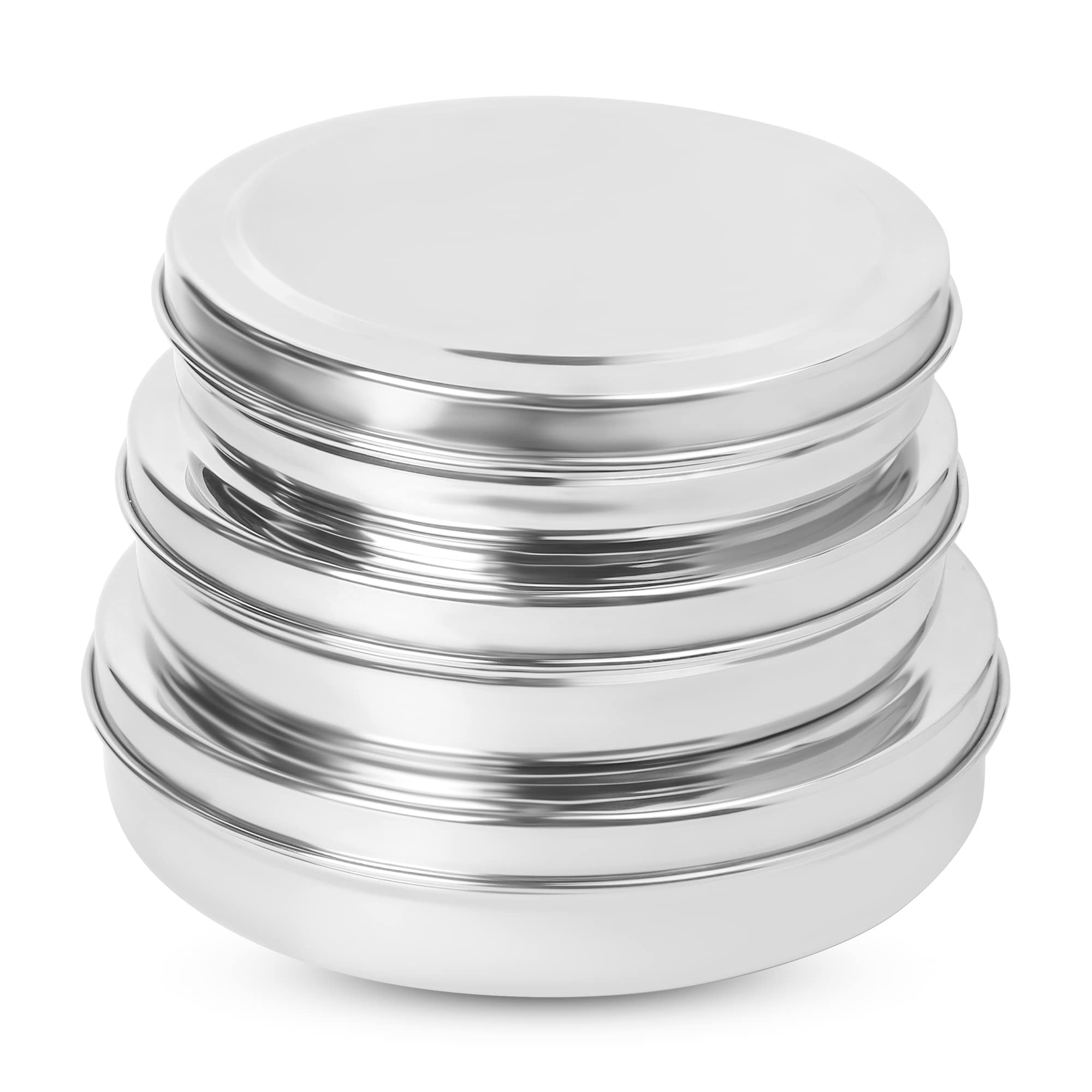 Ksjone Stainless Steel Chocolate Flat Slim And Sleek Canisters/Puri Dabba/Storage Containers Set Of 3 Pcs Big Set (23 Oz, 30 Oz,