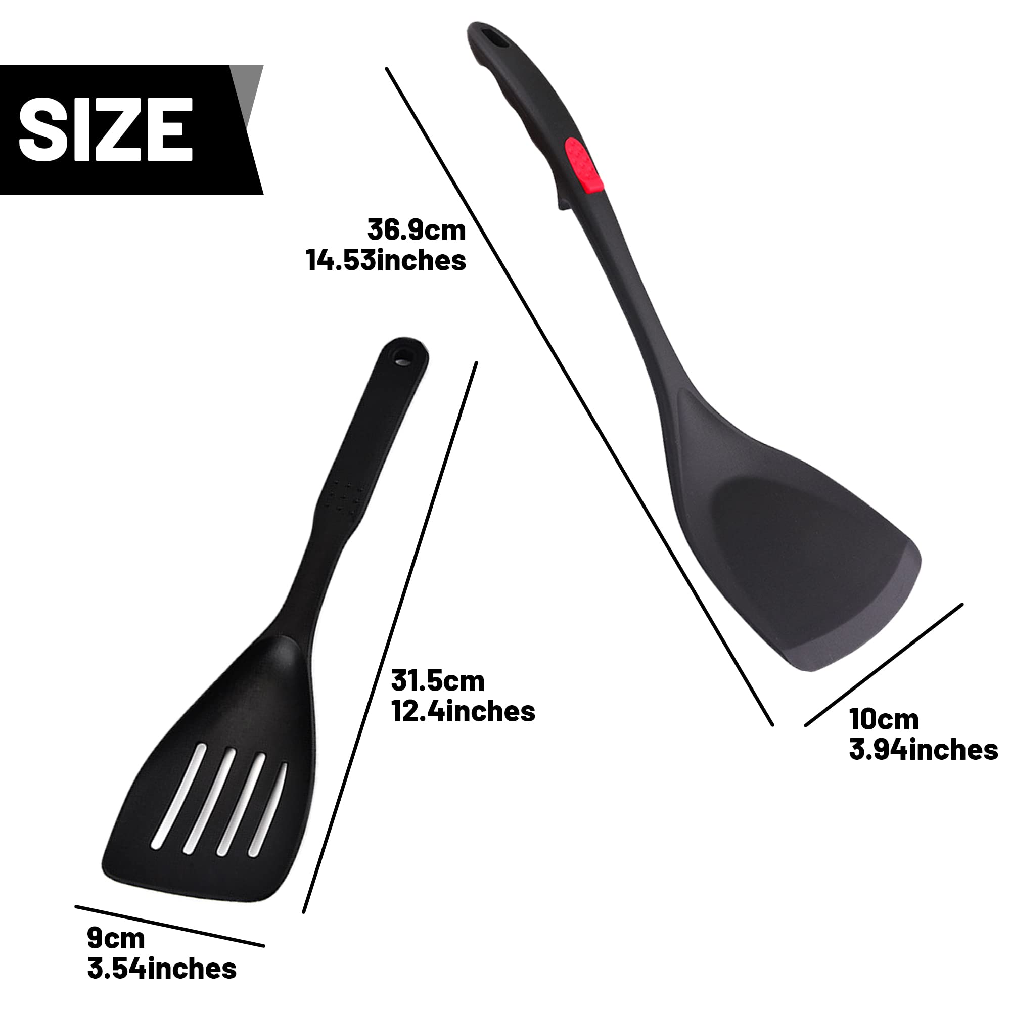 Non Stick Slotted Kitchen Spatulas,High Heat Resistant Bpa Free Cooking Utensils,Ideal Cookware For Fish,Eggs,Pancakes (Black)2P