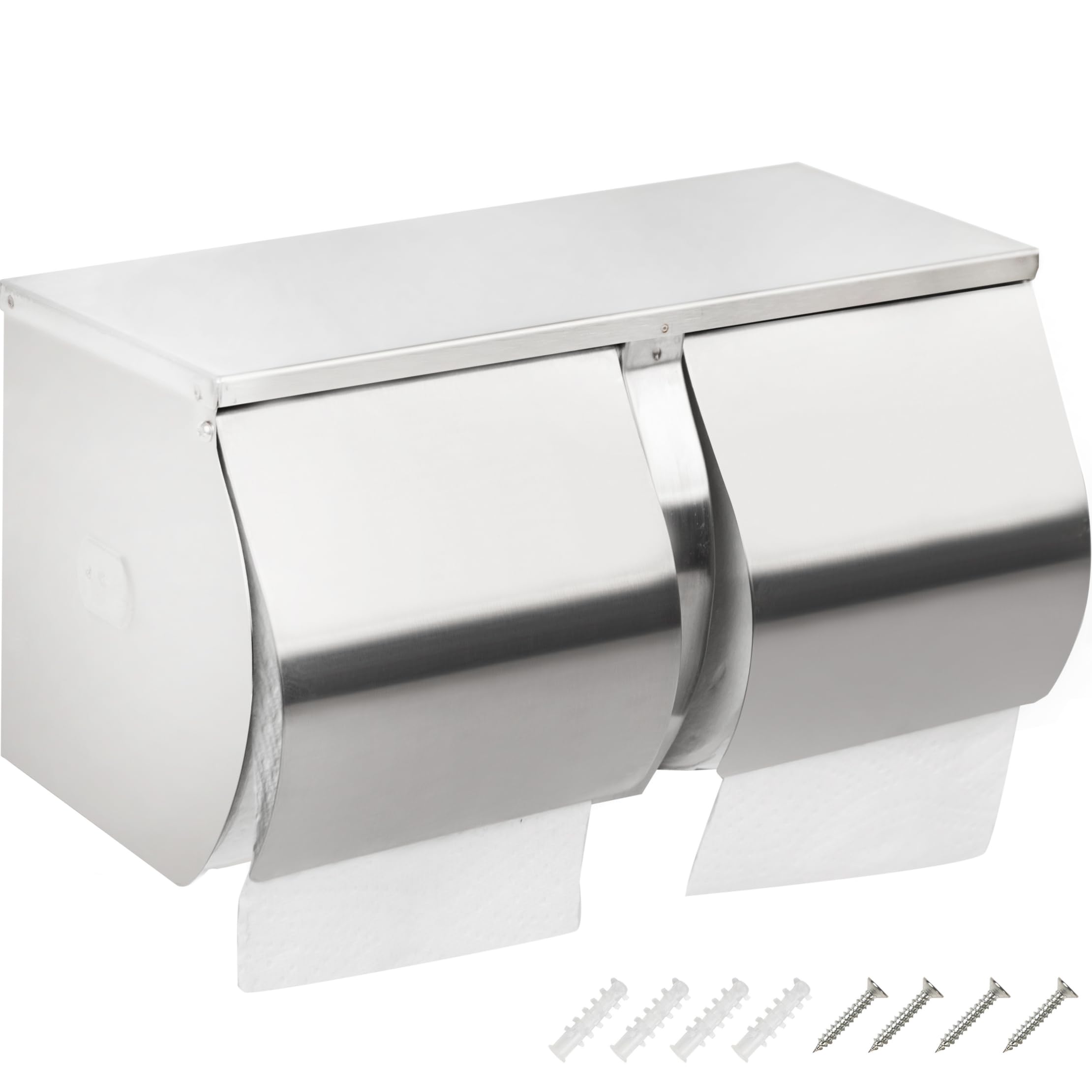 Desyeryamimi Double Roll Toilet Paper Holder Dispenser With Shelf Storage-Commercial 2-Roll Side By Side Stainless Steel Toilet