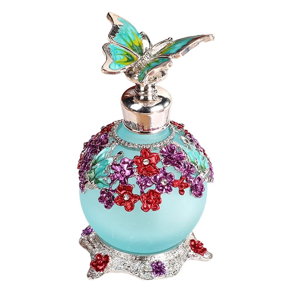 NOIAFZY 1 blue butterfly enamel painted dropper perfume bottle with floral pattern, reusable perfume and essential oil storage, 