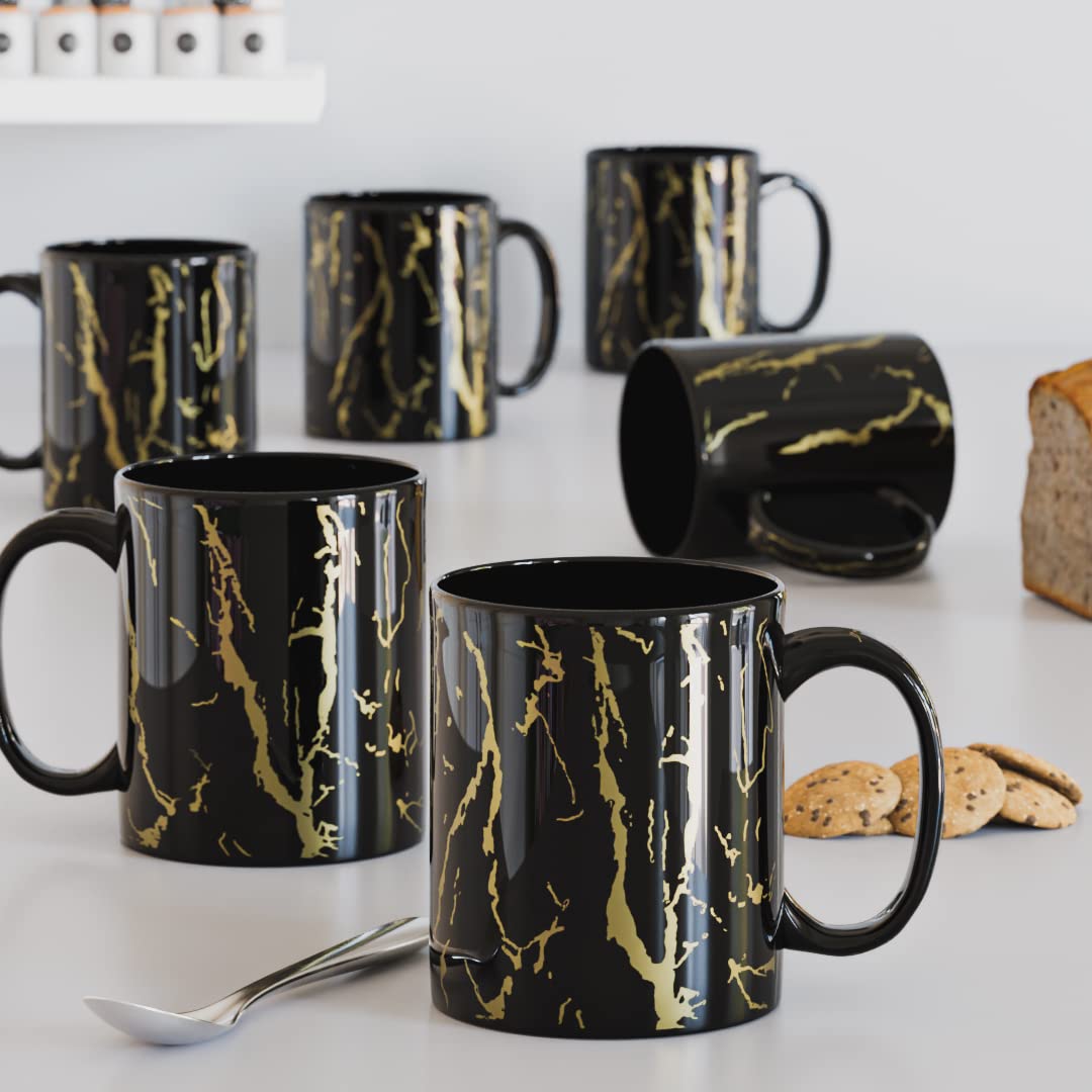The Earth Store Black Copper Pipe Coffee Mug Set Of 6 Ceramic Mugs To Gift To Best Friend, Tea Mugs, Microwave Safe Coffee Mugs,