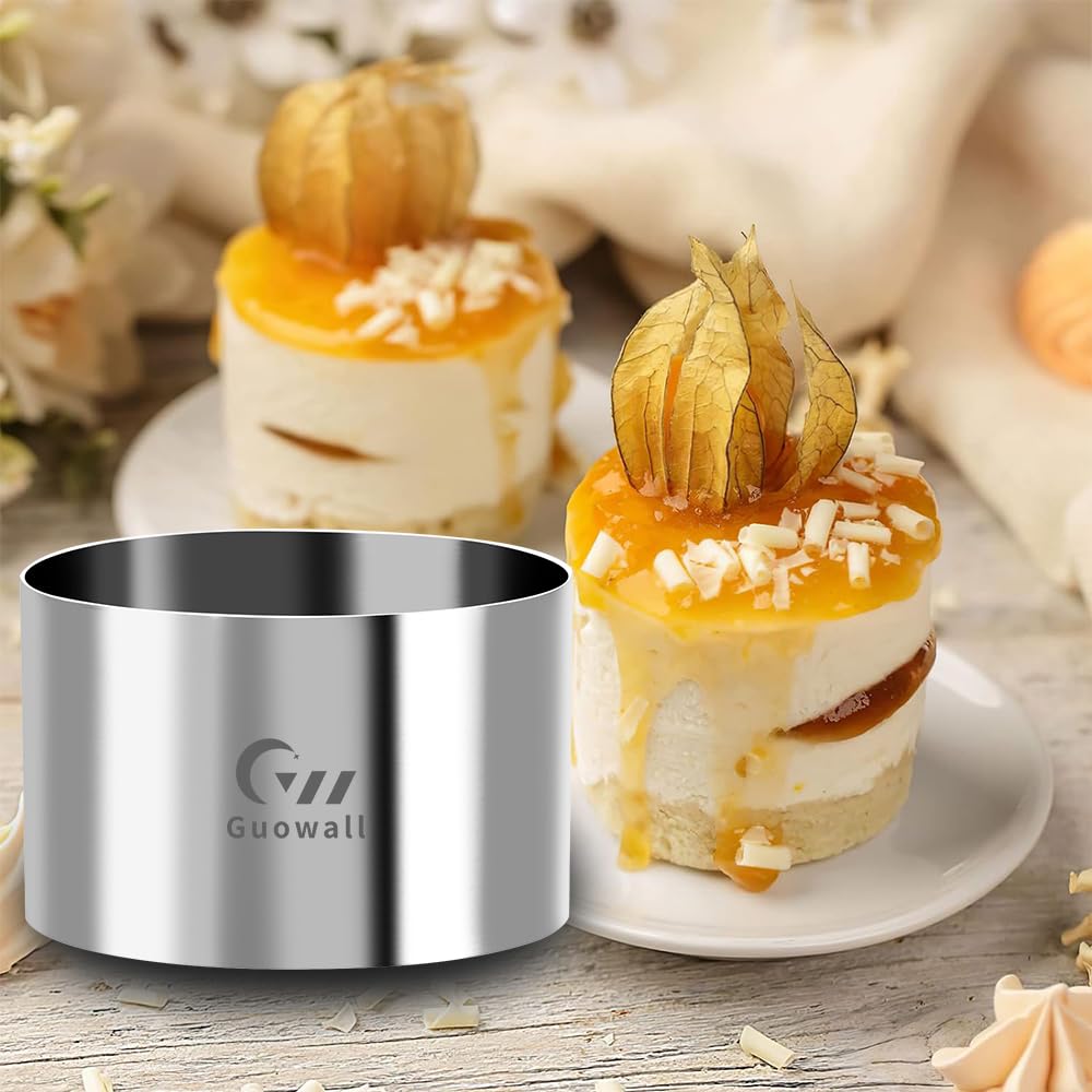 Guowall 4Pcs 3.15 Inch Seamless Cake Ring Mold For Baking Stainless Steel Round Mousse Mould Food Cookie Cutter