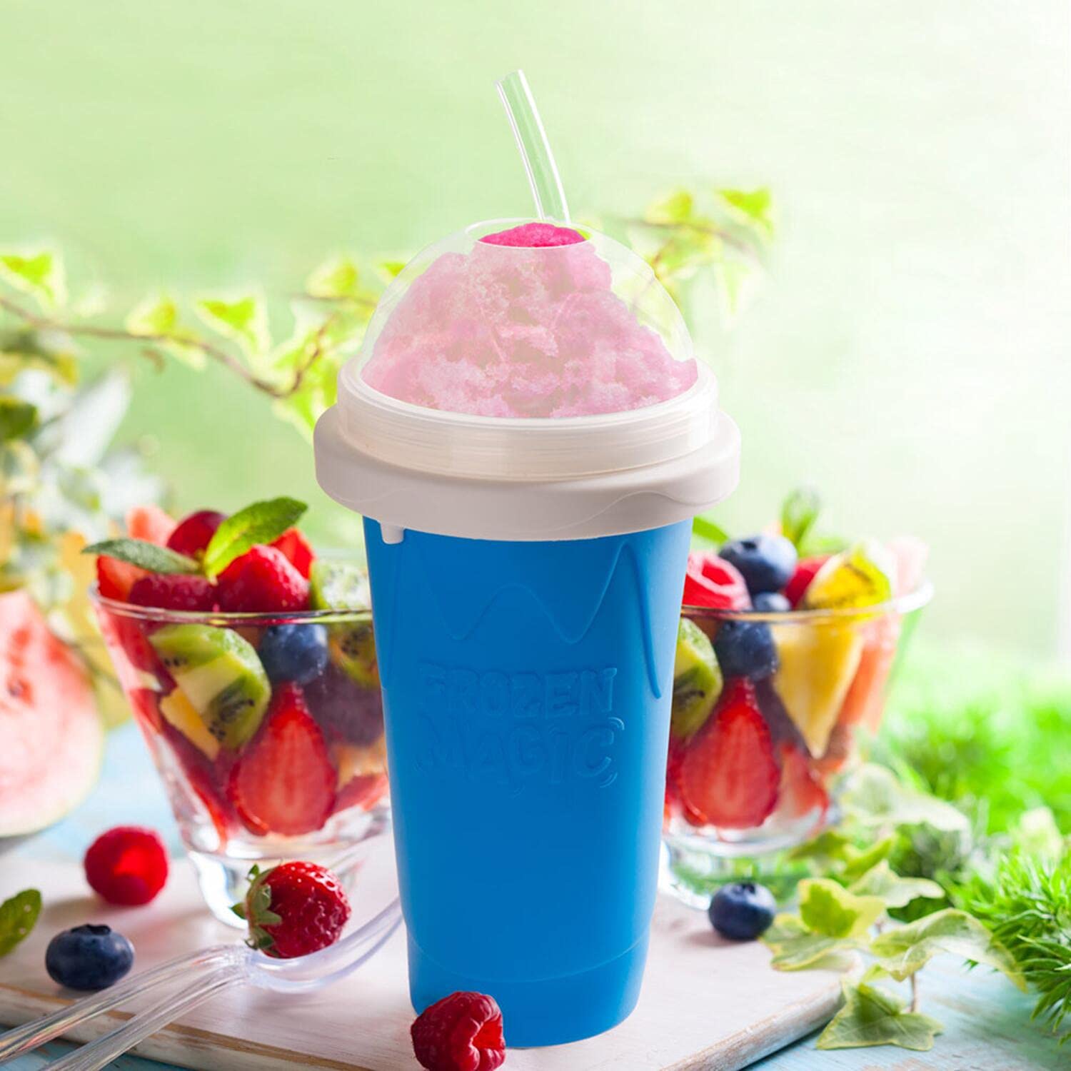 Regnbue 2 Pcs Slushie Maker Cup, Magic Quick Frozen Smoothies Cup Double Layer Squeeze Cup Homemade Milk Shake Ice Cream Maker C
