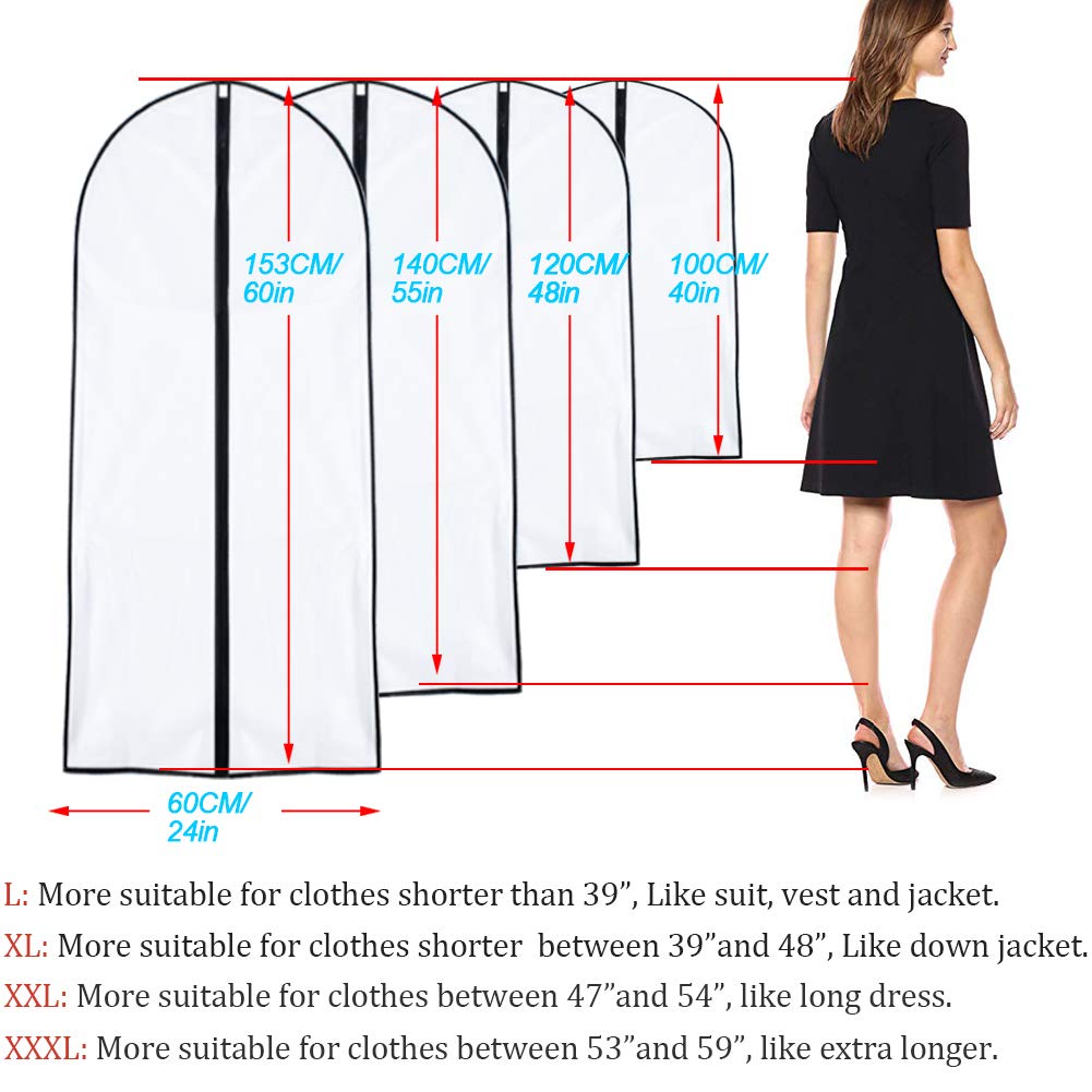 Garment Bags Cover for Storage 24'' x 60 '' (Set of 6) Foldable Washable Dress Bags for Long Dress Dance Costumes Suits Gowns Coats [Upgraded Version]