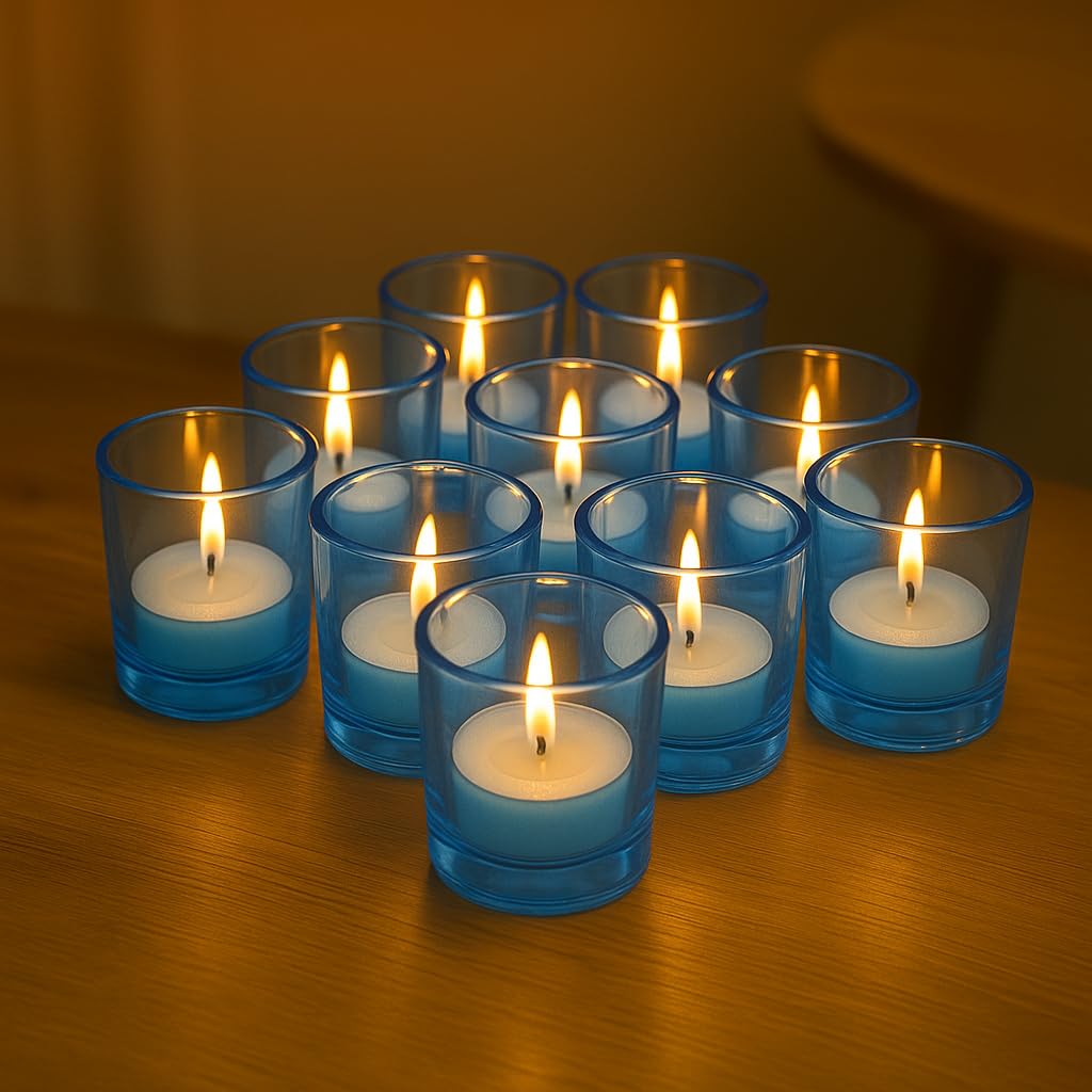 Pure Source India Tea Light Votive Glass Candle Holders - Perfect For Diwali, Weddings, Spa & Holiday Dcor (Pack Of 12, Blue)