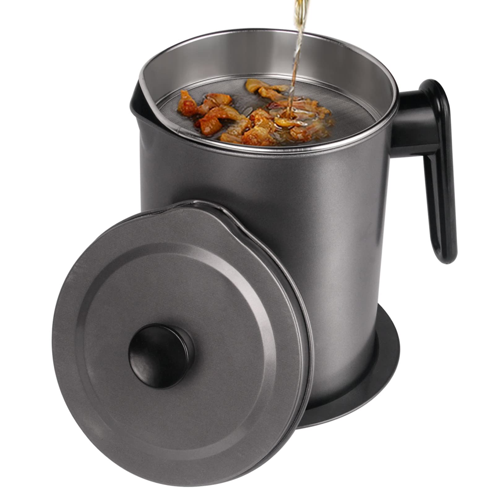 Gamexcel Bacon Grease Container With Strainer Kitchen Oil Container Grease Can Oil Filter Pot 57 Oz With Dust-Proof Lid Non-Slip