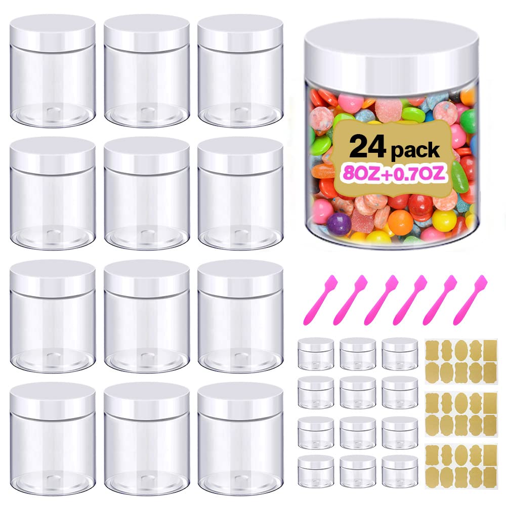 8Oz Slime Containers With Lids 8 Oz Plastic Containers Jars With White Lids + 20G Sample Containers (Set Of 24) Airtight Contain