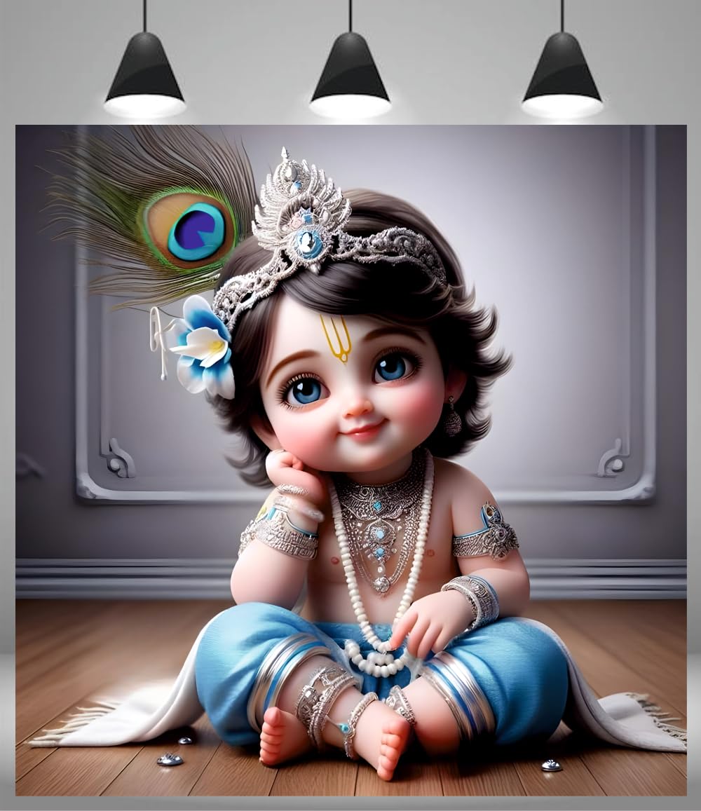 Anabia Decor Smily Baby Bal Govind God Wall Poster For Pooja Room,Livingroom, Bedroom, Office, Kidsroom (Size - 45 Cm X 45 Cm)