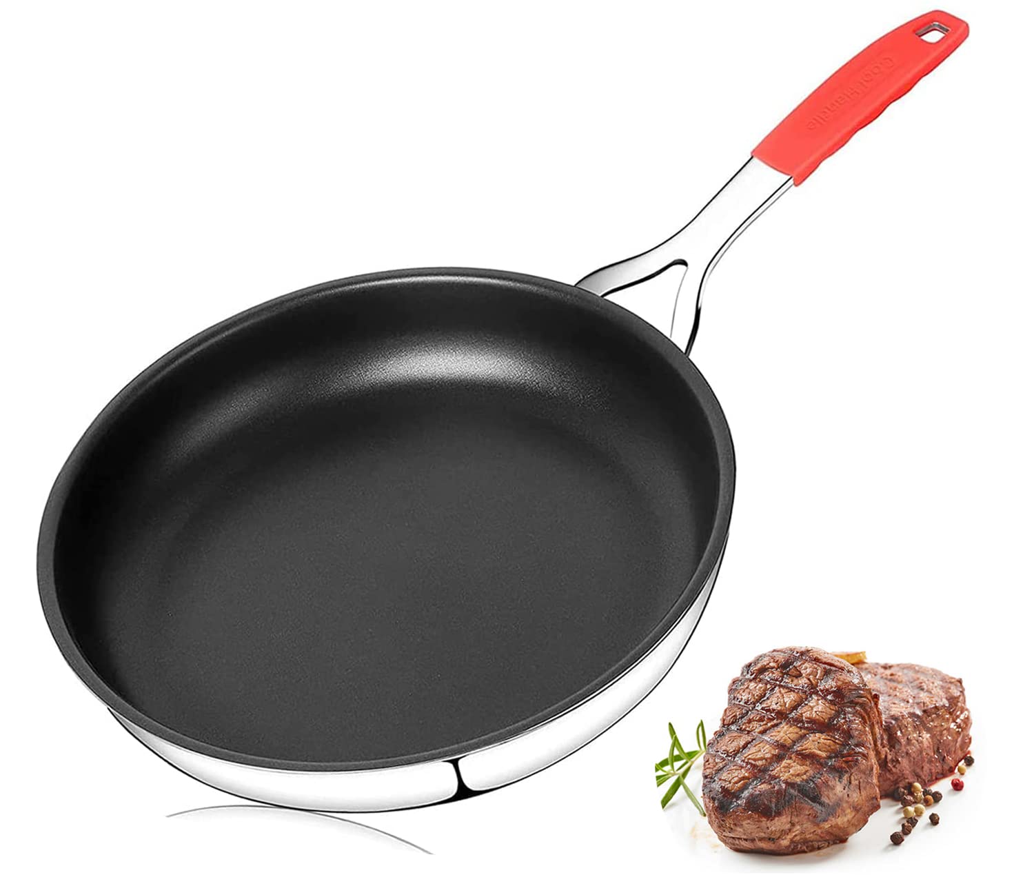 Delarlo Nonstick Frying Pan 12 Inch Heats Quickly Efficient Cooking Green Health Coating Is Free Of PfoaDetachable Handle