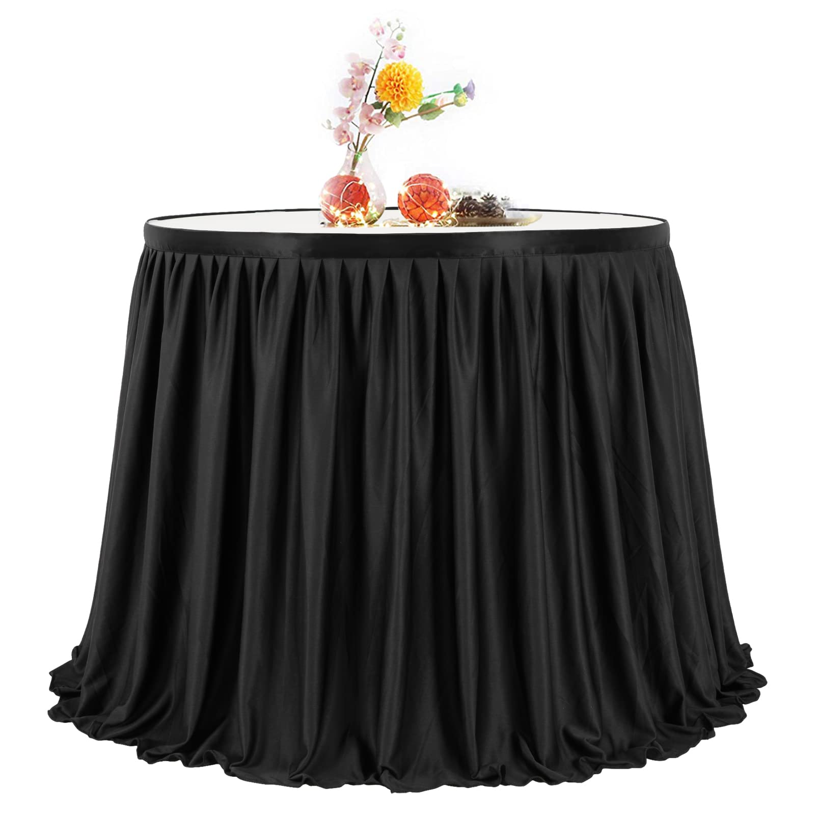PARTISKY White Polyester Table Skirt for Rectangle Tables 14ft  Wrinkle Resistant Pleated Ruffle Table Cloth for Birthday Party Banquet Wedding Baby Shower