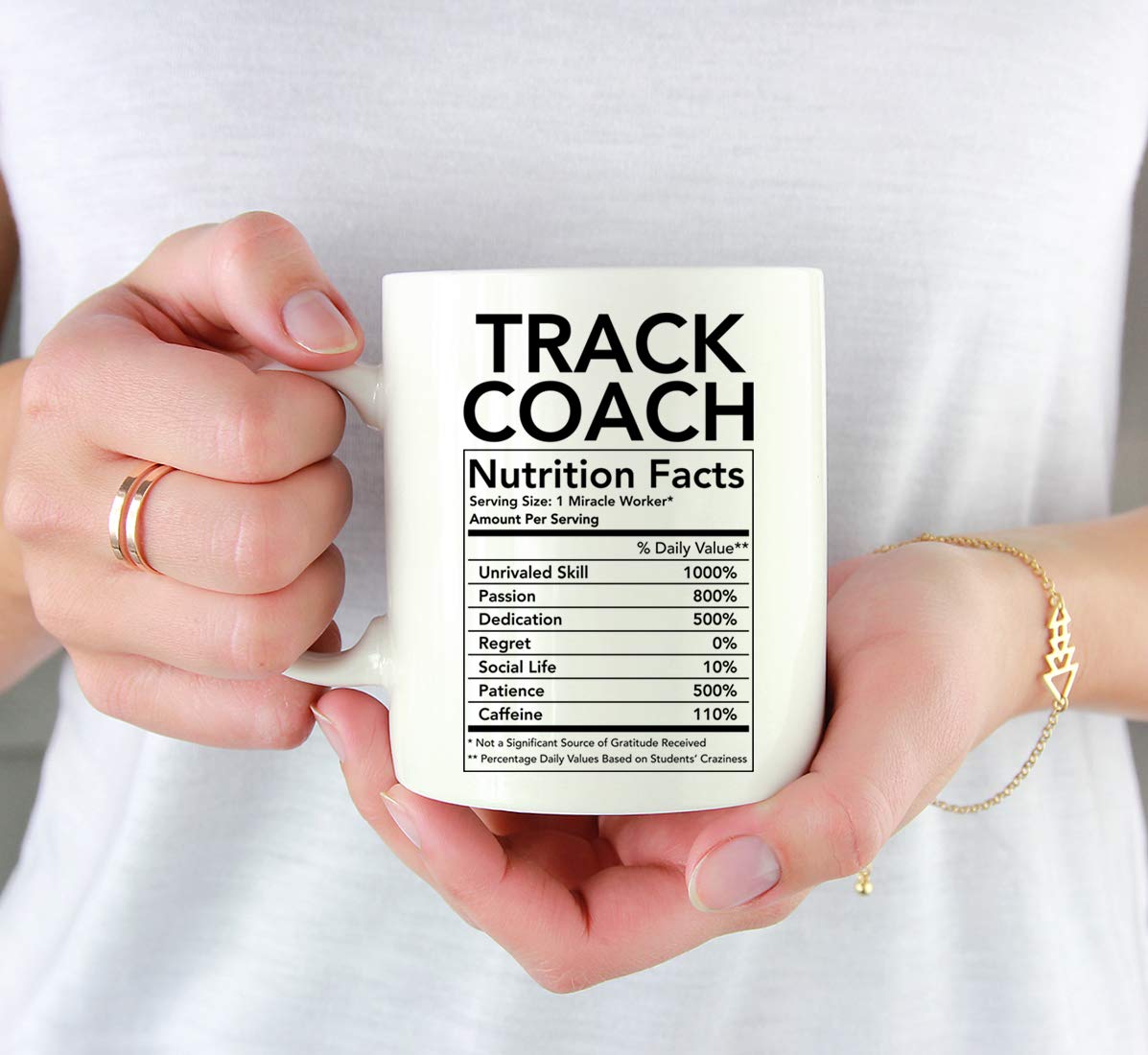 Andaz Press Funny 11Oz. Ceramic Coffee Tea Mug Thank You Gift, Track Coach Nutritional Facts, 1-Pack, Novelty Gag Birthday Chris