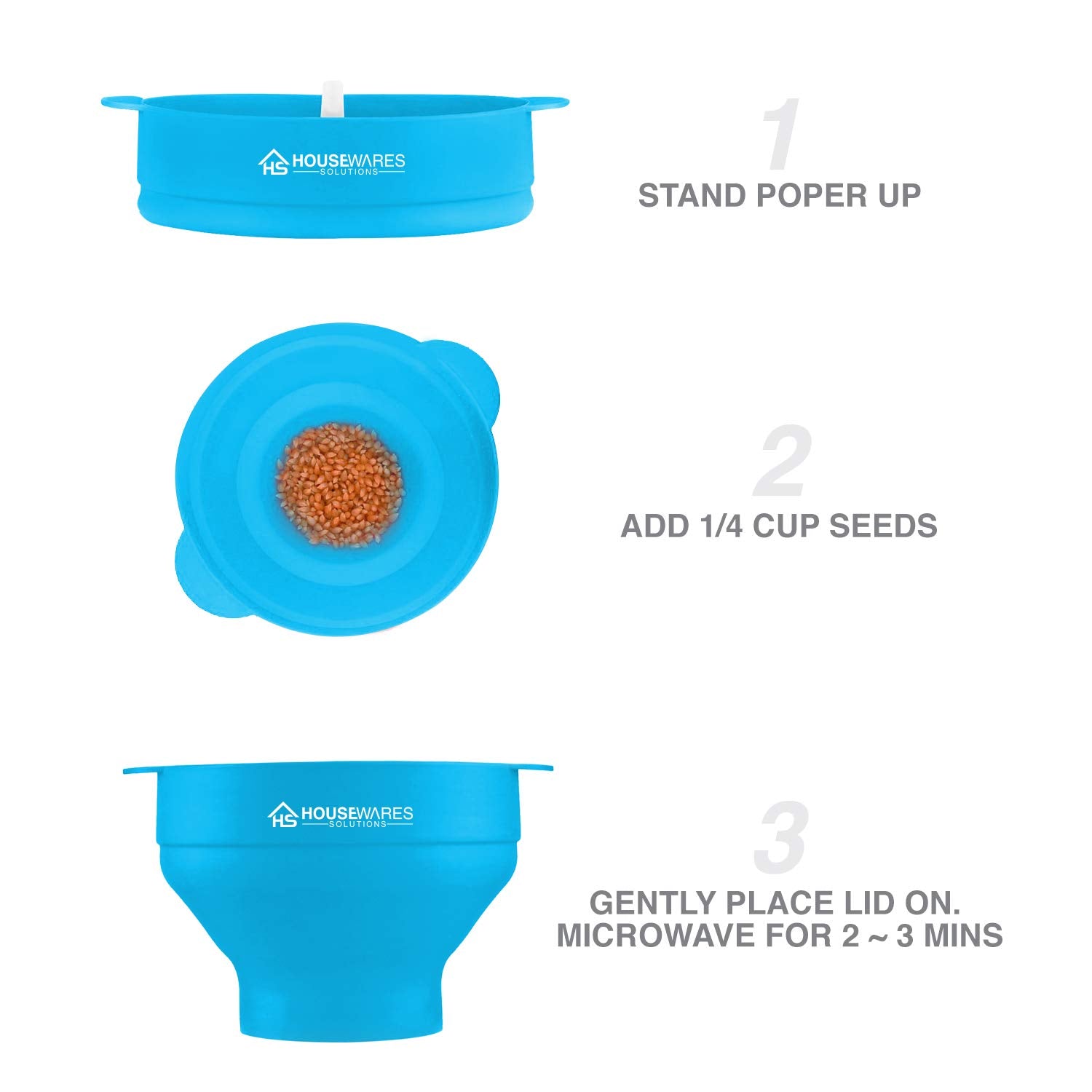 Collapsible Silicone Microwave Hot Air Popcorn Popper Bowl With Lid and Handles - Aqua