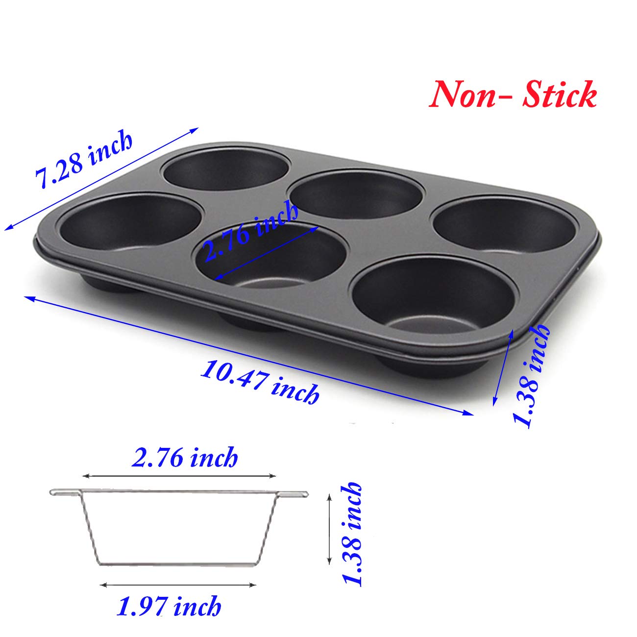Hytk Muffin Pan 6 Cup Cupcake Baking Pan No Stick Carbon Steel Easy Clean