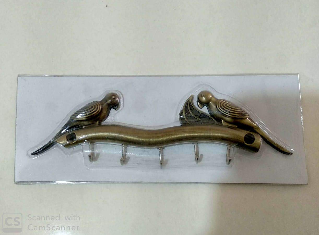 Brass Parrot Style Key Holder for Home and Office, 18 x 7cm (Bronze)