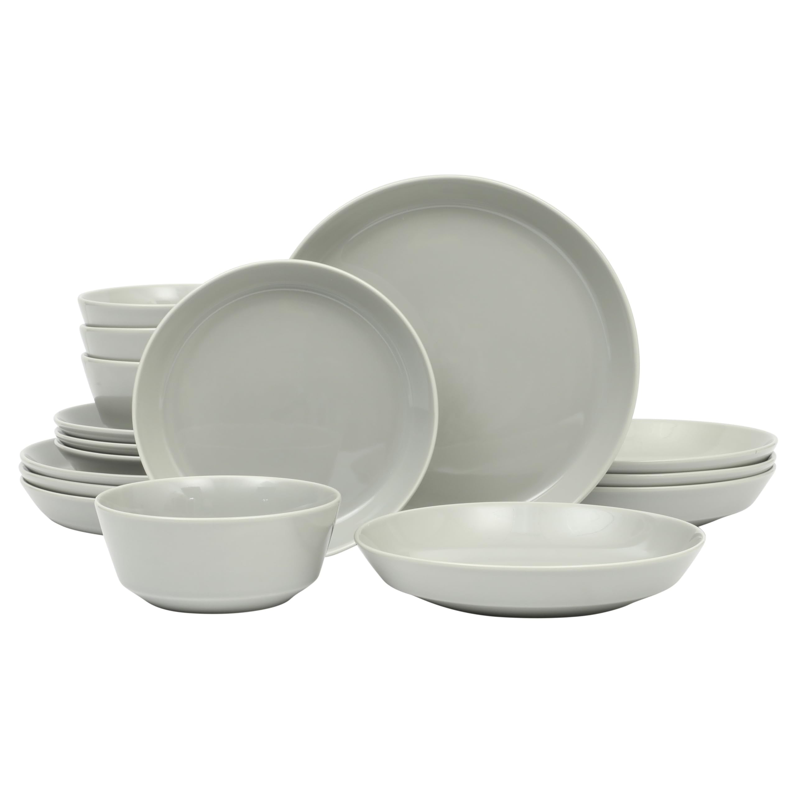 Gibson Home Summer Shades 16 Piece Plates and Bowls Dishes Service for 4 Porcelain Dinnerware Set - Grey