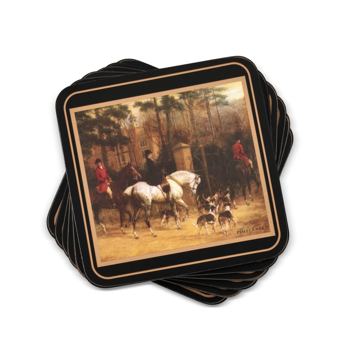 Pimpernel Tally Ho Collection Coasters  Set Of 6  Cork Backed Board  Heat And Stain Resistant  Drinks Coaster For Tabletop Prote