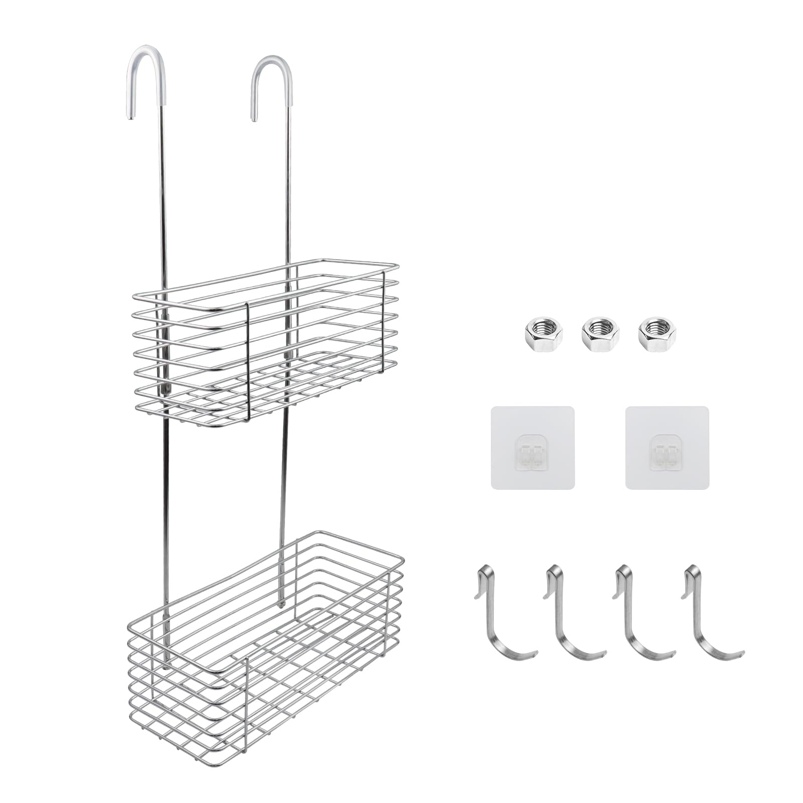 Antrader Hanging Shower Rack,Shower Caddy Hanging With Hooks,Hung On The Faucet Or The Door,The Back Hook Can Be Rotated,No Dril