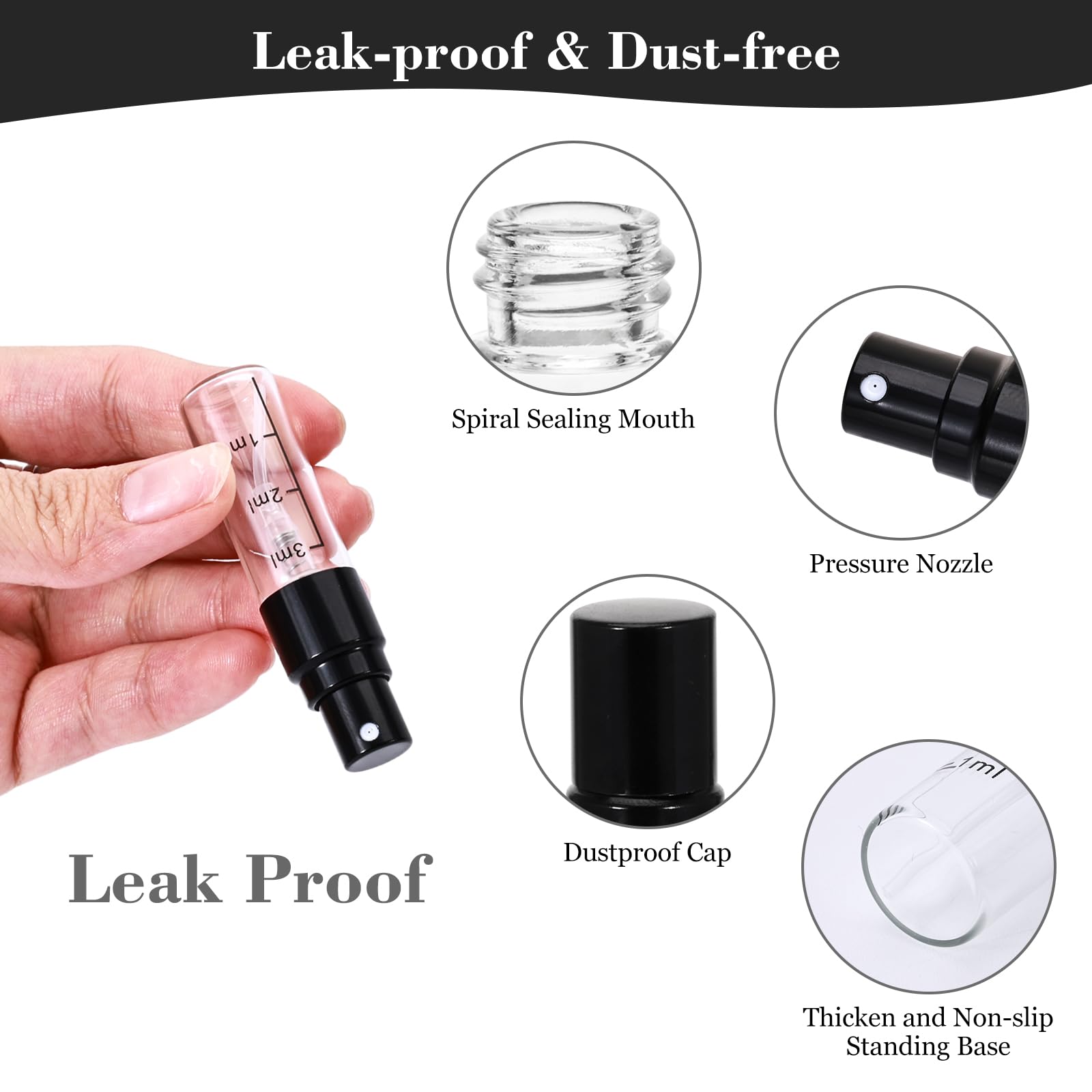 Beomeen 24Pcs 3Ml Clear Glass Perfume Travel Refillable Spray Bottles, Mini Perfume Bottle Empty, Portable Cologne Atomizer Spra