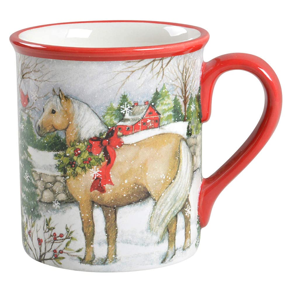 Certified International Christmas on The Farm Mug Set, 18 oz, 4 Assorted Designs, Multicolor, Model 22803SET4