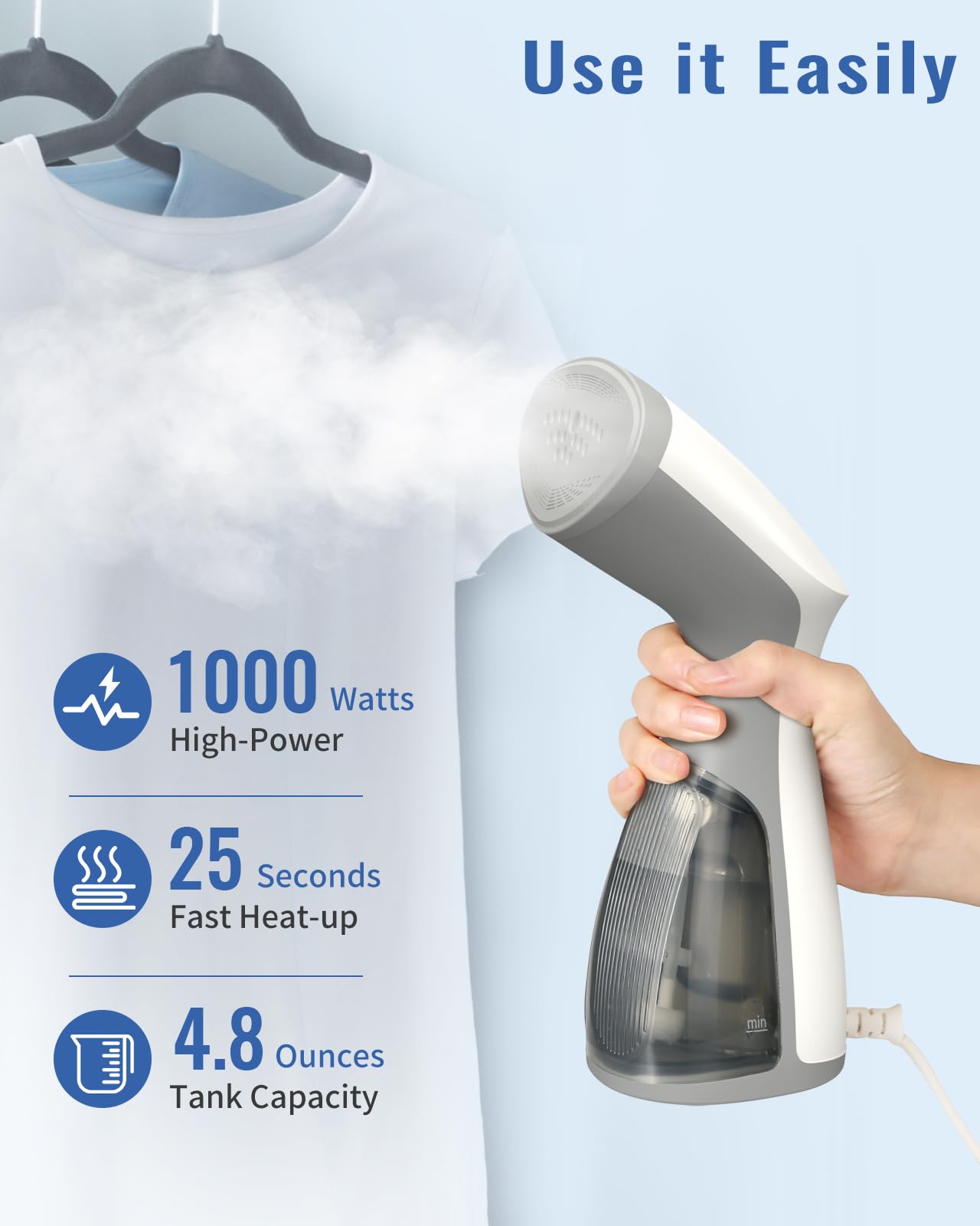BEAUTURAL Steamer for Clothes, Travel Handheld Clothing Steamer for Garments, 25-Second Fast Heat-up, Portable and Compact Desig
