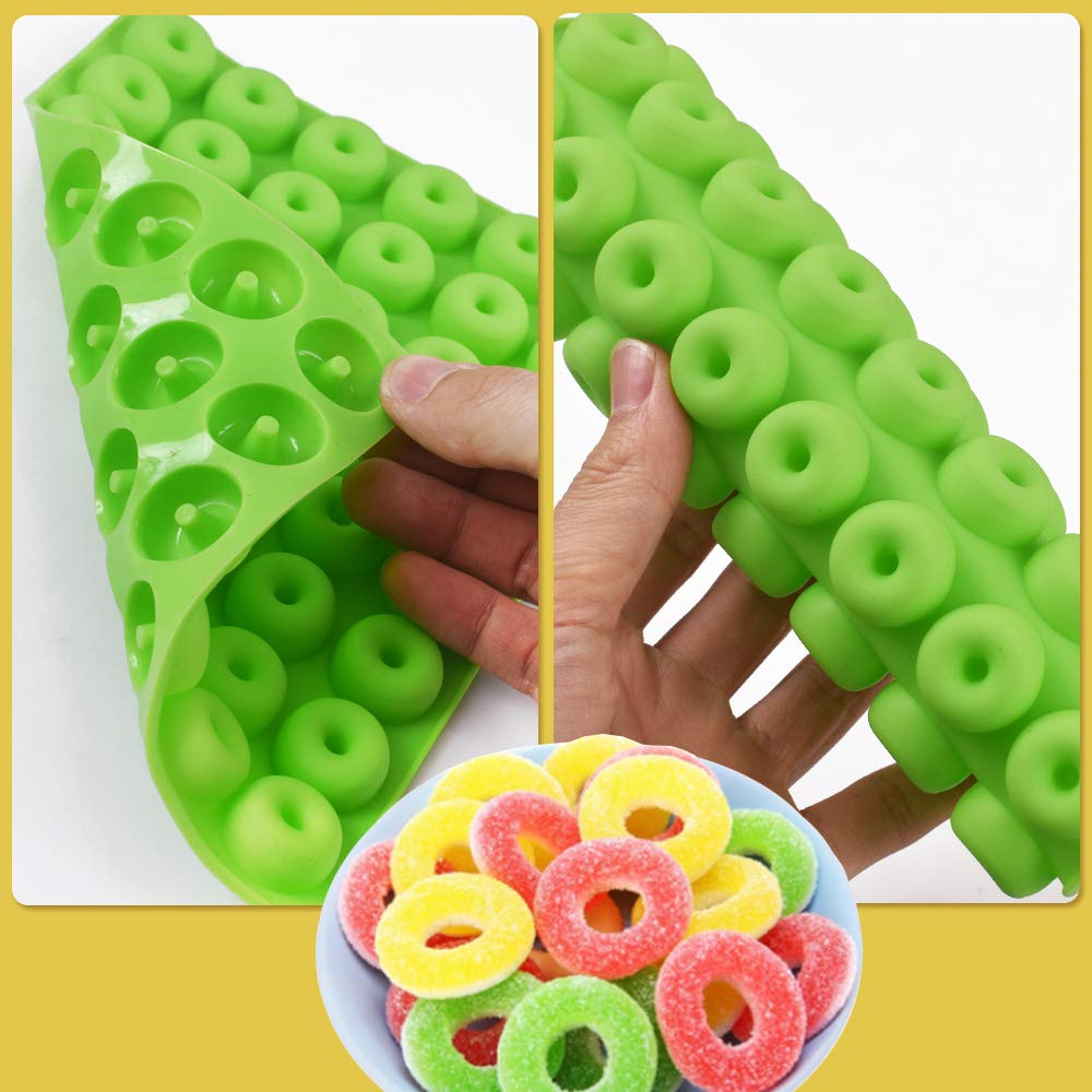 Newk Mini Donut Silicone Candy Mold, 4 Packs 48-Cavities Gummy Ring Molds With 2 Droppers, Nonstick Food Grade Mold For Candies,