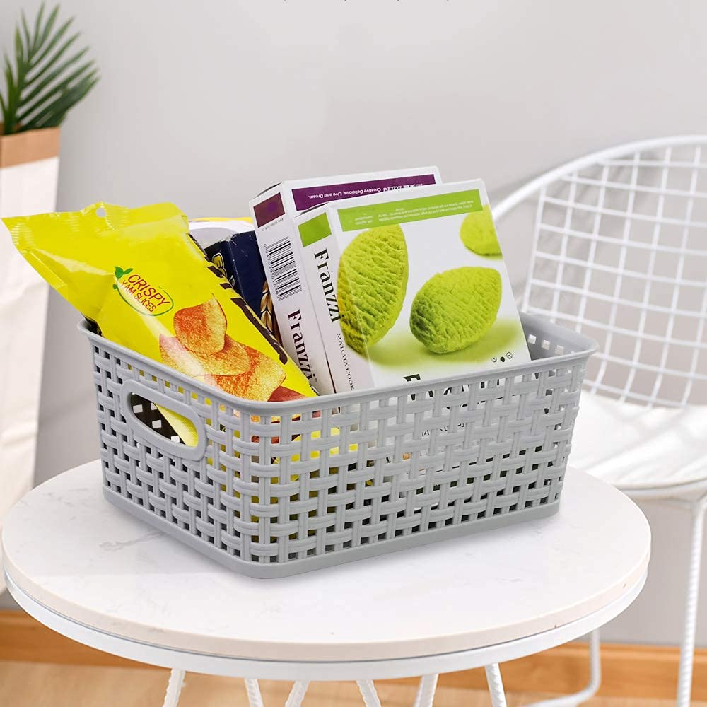 Annkkyus 6-Pack Plastic Weave Rattan Basket Bin For Storage, Small Baskets